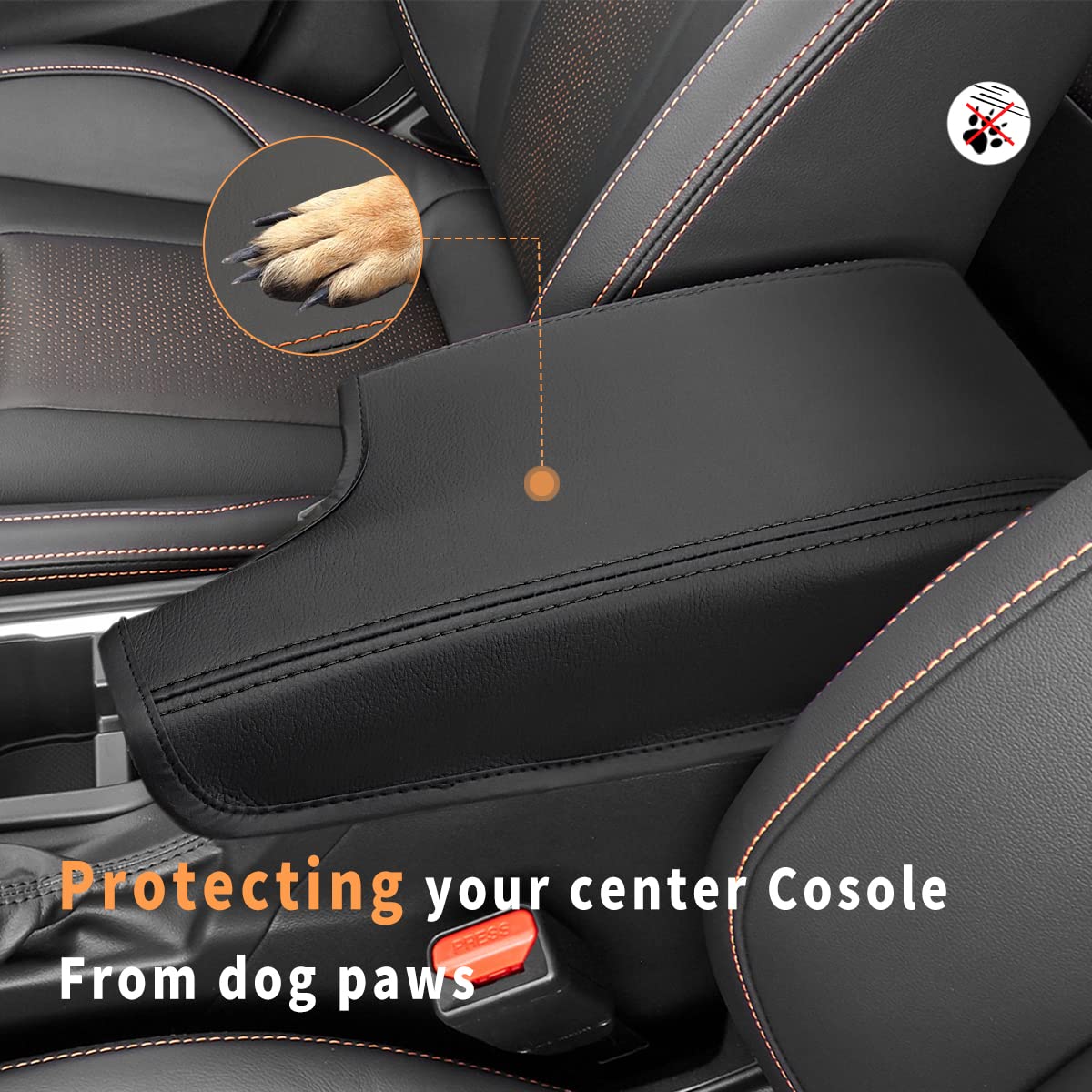INTGET Leather Armrest Cover for 2021-2023 Subaru Crosstrek/Impreza, Black with Black Stitches, Console Protector, Seat Cover