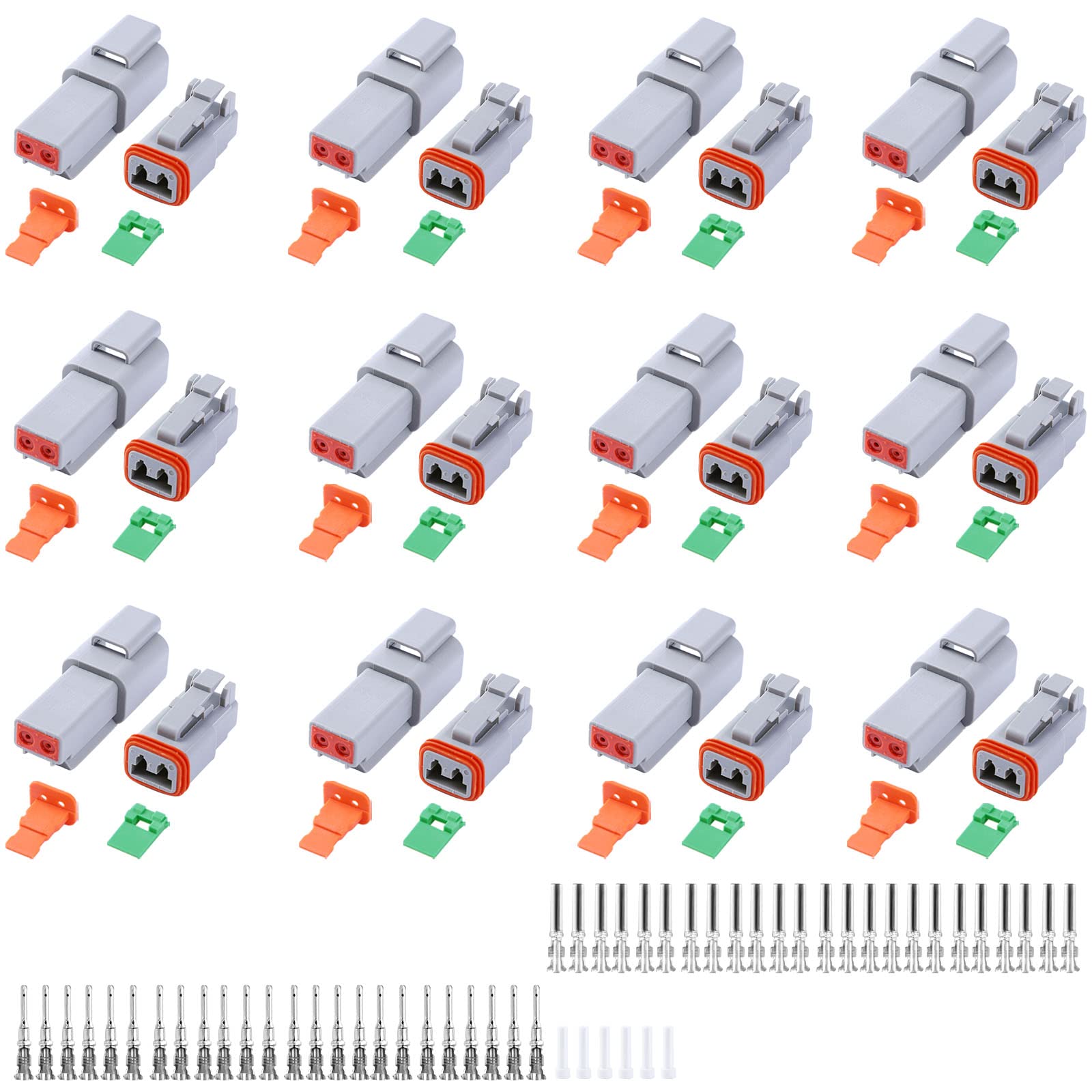 102PCS 2 Pin Way Deutsch DT Gray Connector 12 Set,Size 16 Solid Contacts Waterproof Electrical Wire Connector with Seal Plug for Truck, Off-Road Vehicles, Marine, Motorcycle Wiring -Like New