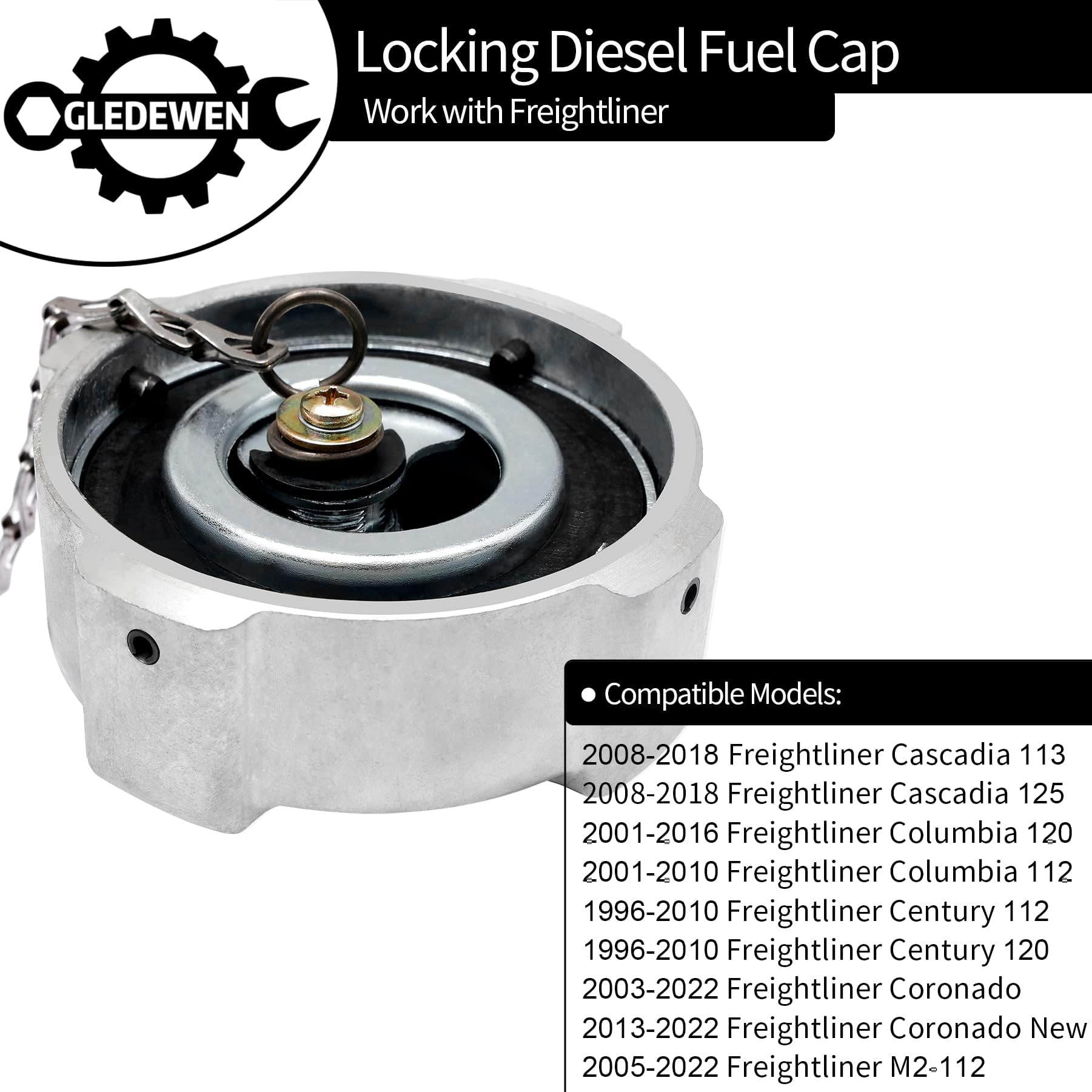 Gledewen Locking Fuel Cap, Compatible with 1996-2018 Freightliner Cascadia Columbia Century Coronado, 1/4 Turn Lock Gas Cap, 3In