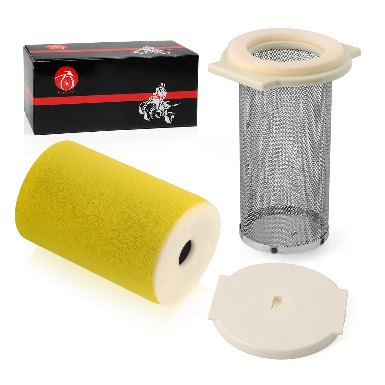 MOTO1988 Air Filter & Guide & End Cap Kit for Yamaha Big Bear 350, Moto-4 250/350, Timberwolf 250, Kodiak 400, Model 1YW