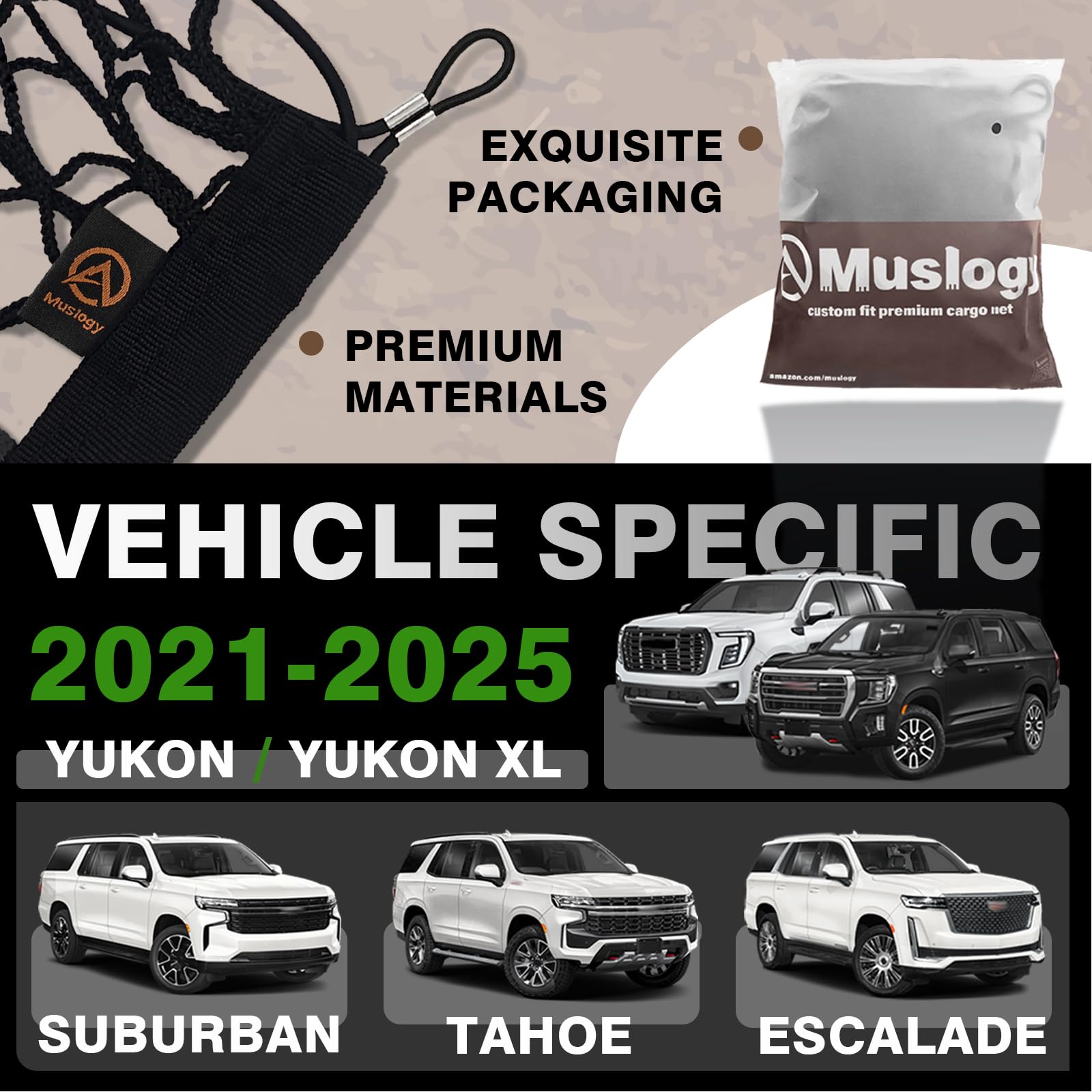 Muslogy Envelope Style Trunk Cargo Net Compatible With 2021-2025 Chevy Suburban&Tahoe, Gmc Yukon&Yukon Xl, Cadillac Escalade Acc