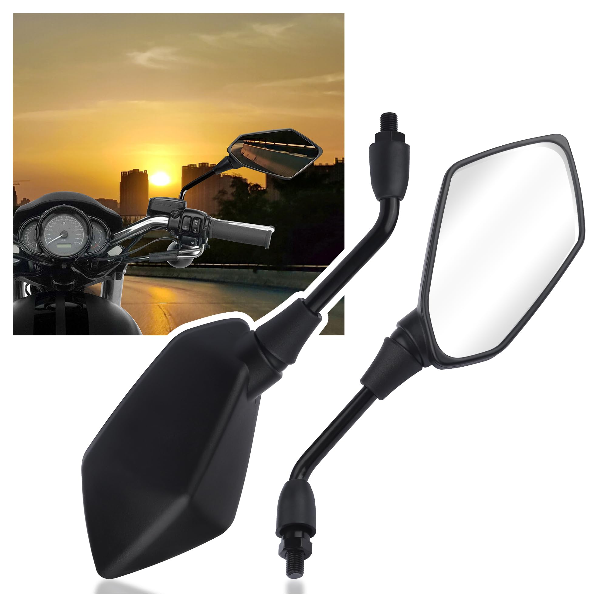 2PCS Motorcycle Mirrors with 8mm&10mm Bolt,HD Motorcycle Mirrors for Handlebars,360-degree Adjustable Motorcycle Wide Angle Rear