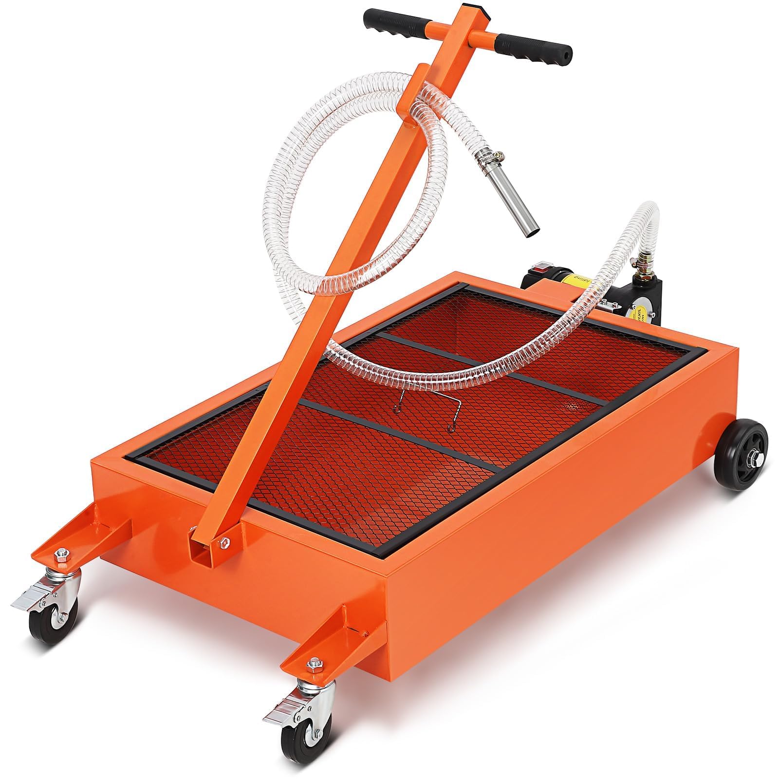 15 Gallon Oil Drain Pan, Low Profile Electric Oil Drain Tank with 180W 12V Pump, Large Capacity Rolling Oil Change Pan with 8FT 