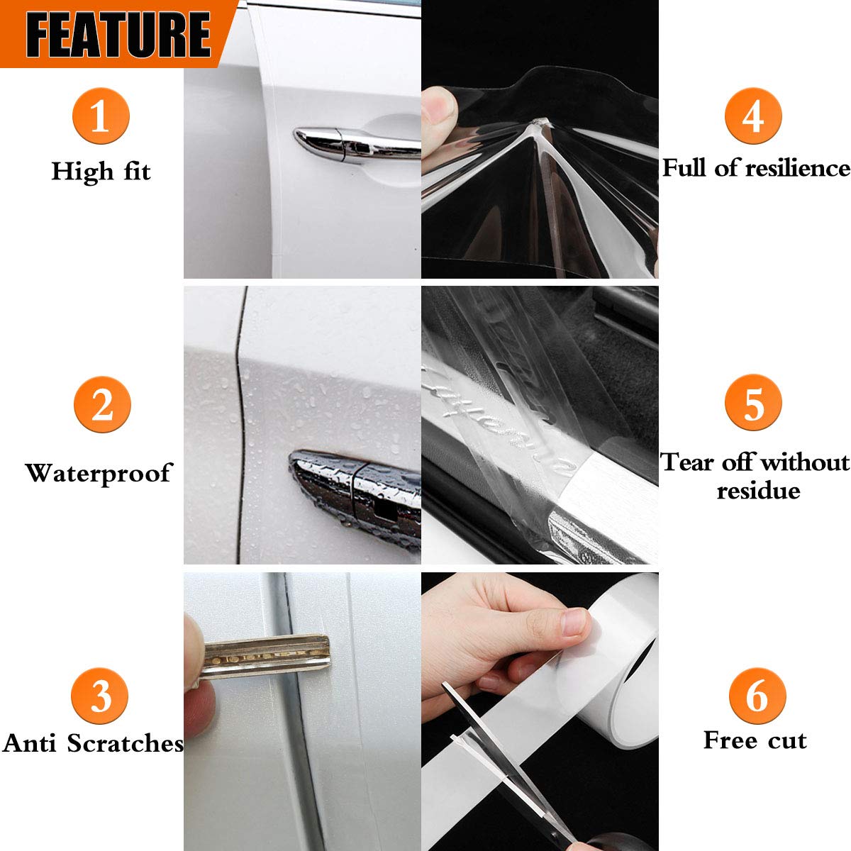 Myfamirea Anti-Scratch Anti-Collision Adhesive Strip Car Door Edge Guard Protector Strip Car Scuff Plate Protectors Transparent