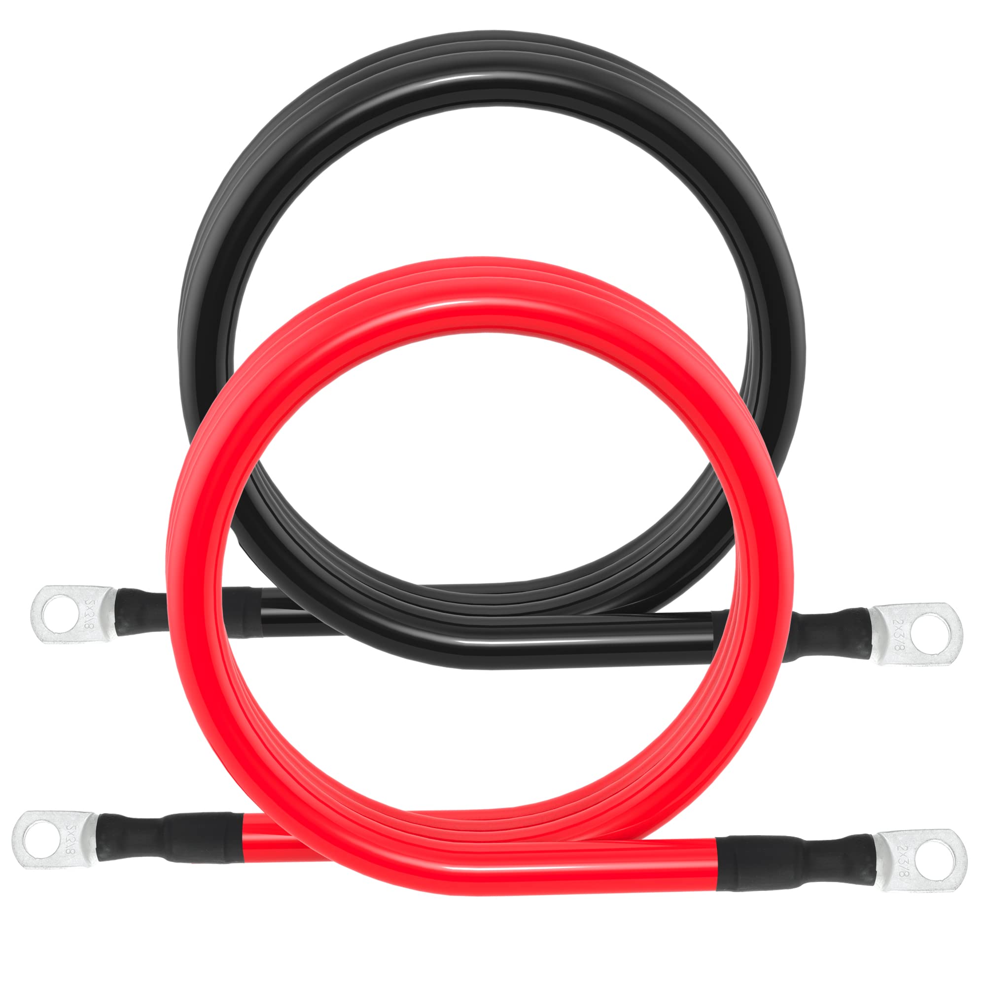 2 AWG Battery Cable 2AWG Gauge Battery Inverter Cables with 3/8 in Lugs Pure Copper Power Inverter Wire Set for Solar Marine Boa