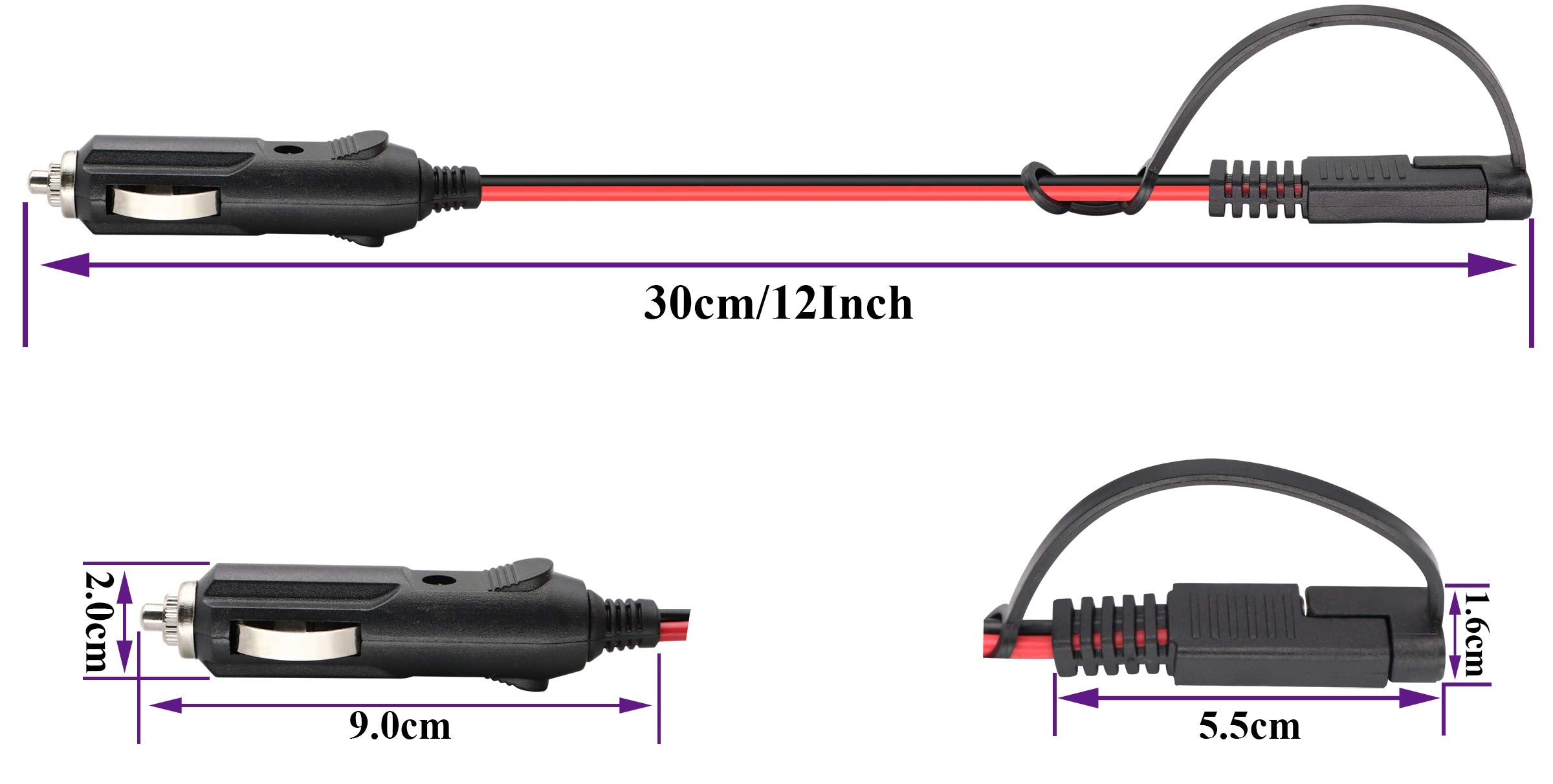 AAOTOKK SAE Cigarette Lighter Charger Cable,16AWG 12V Cigarette Lighter Male Plug to SAE 2 Pin Quick Release Disconnect Connecto