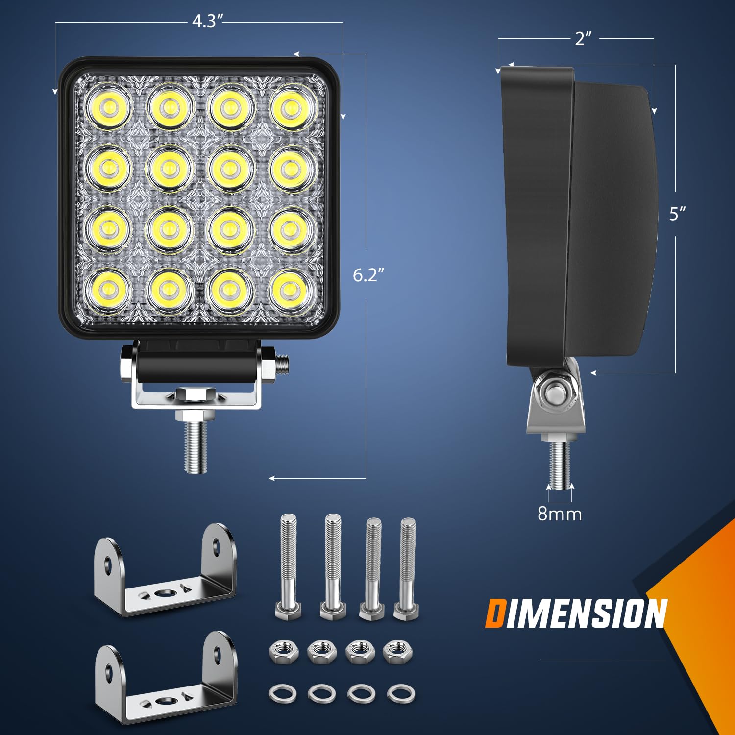 Nilight Led Pod Lights Led Tractor Lights Square Led Work Light 2Pcs 4 Inch 48W Flood Led Light Bar Led Fog Light Driving Light
