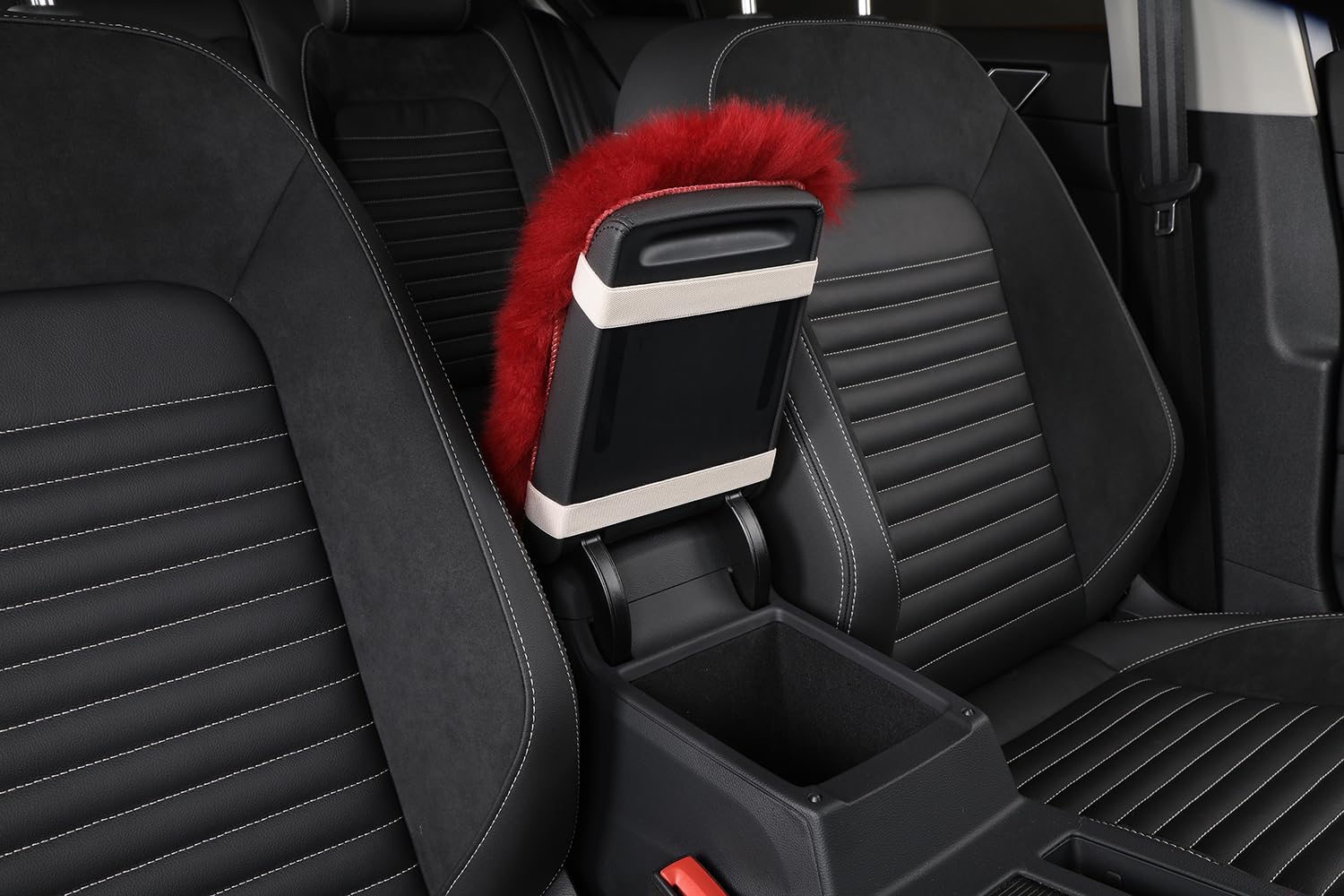Forala Auto Center Console Pad Furry Sheepskin Wool Car Armrest Seat Box Cover Protector Universal Fit (W-Wine Red)