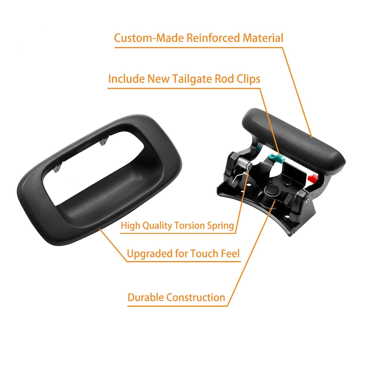 Gledewen Tailgate Handle Latch & Bezel Trim for 1999-2007 Chevy Silverado/GMC Sierra, Black, Plastic, Model GW-QMBS16