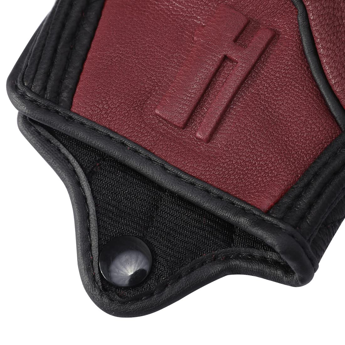 Harssidanzar Mens Fingerless Motorcycle Gloves GM037, Goatskin Leather, Size L, Oxblood/Black