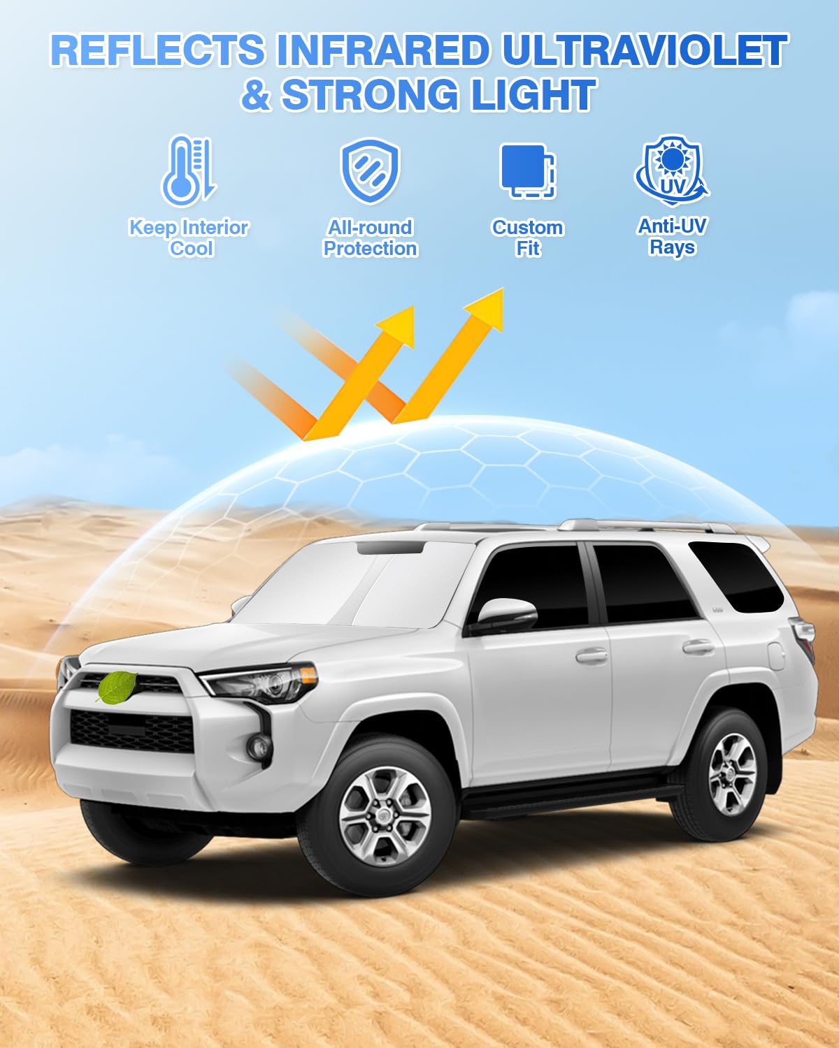 Canvcle Windshield Sunshade Set for 2010-2024 Toyota 4Runner, Black, 8PCS, Polyester, Side & Rear Window Shade, Privacy Protection