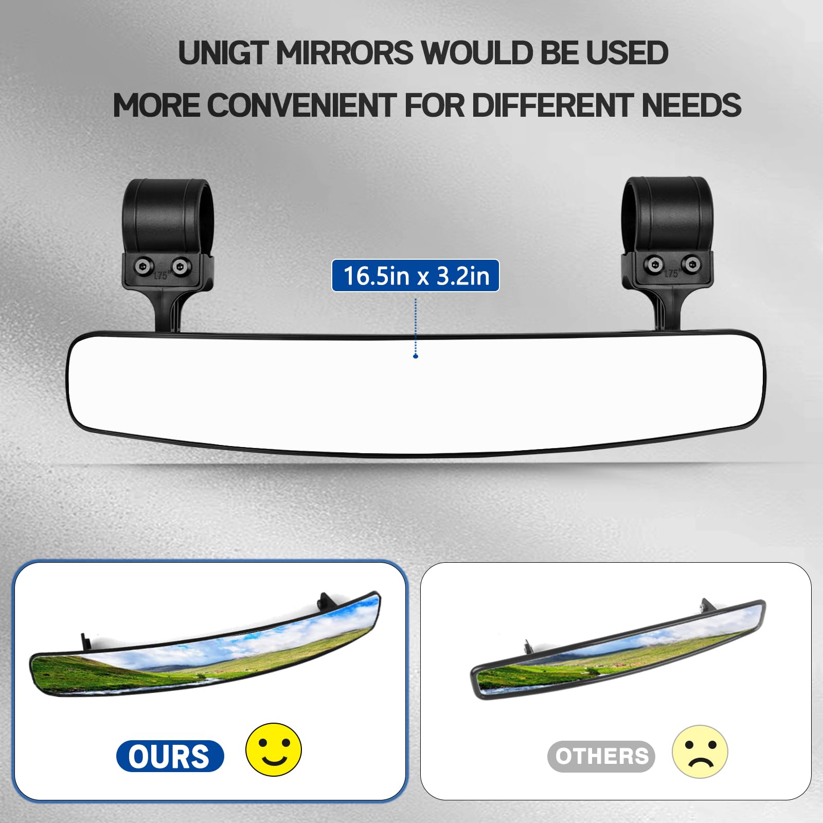 UNIGT 16.5'' Ultra View UTV RearView Mirrors with 1.75-2.0'' Clamps Compatible with Polaris RZR 800 900 1000 Turbo, Can Am Maver