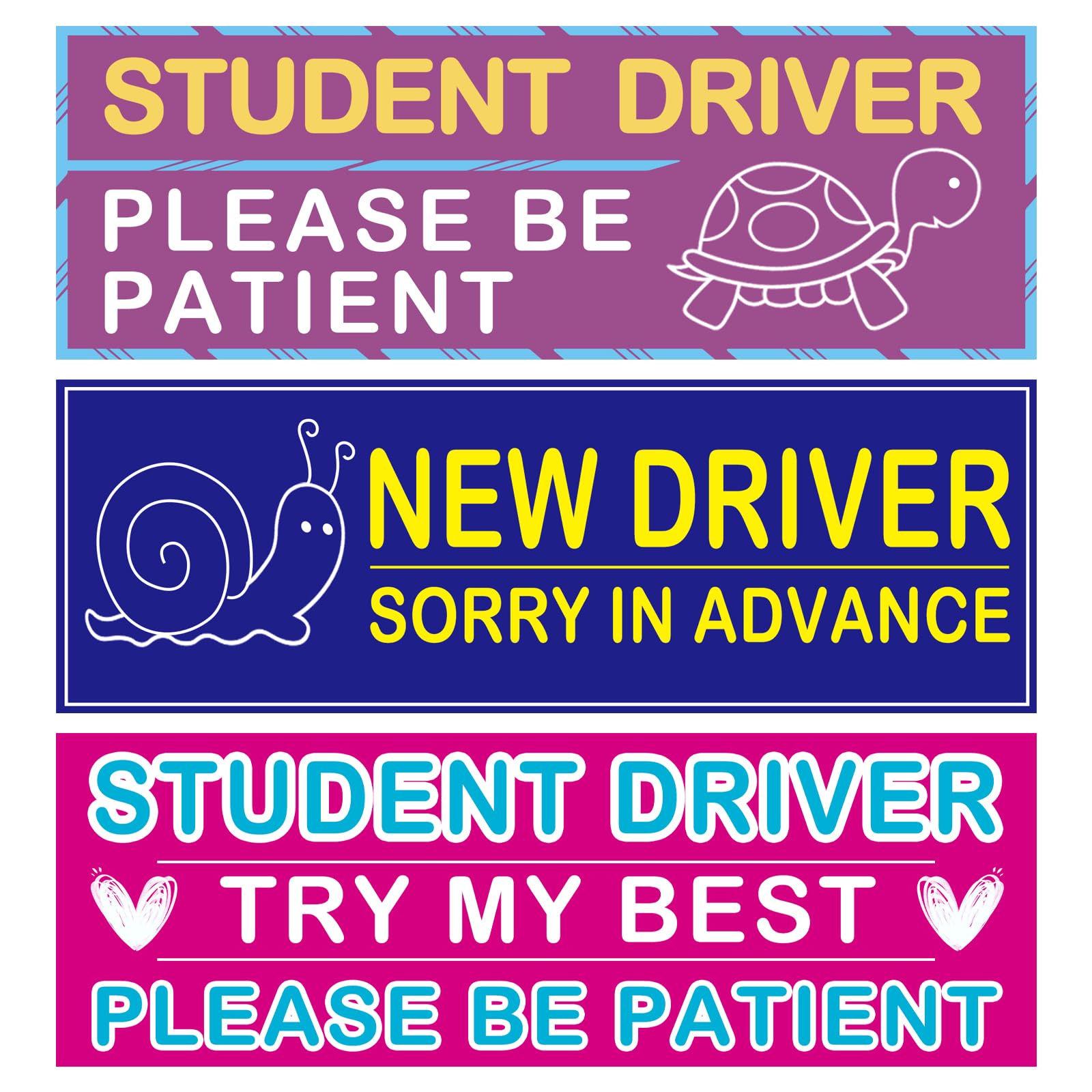 3 Pcs New Driver Magnet, Magnetic Removable Novice and Student Driver Safety Stickers for Accessories Bumper