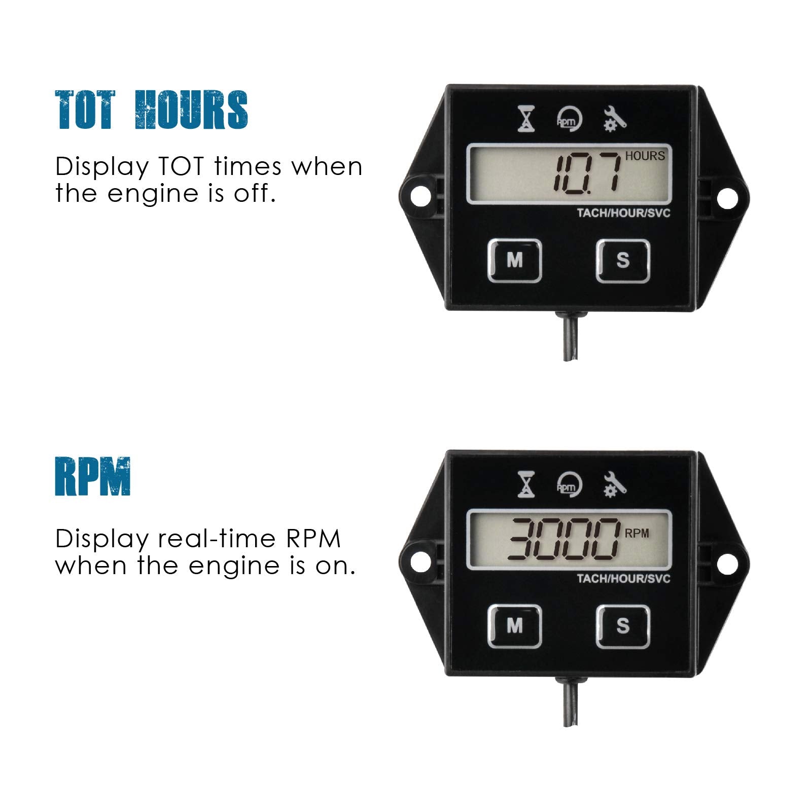 Runleader Digital Hour Meter Tachometer, Maintenance Reminder, User Shutdown, Use For Ztr Lawn Mower Tractor Generator Marine Outboard Atv Motor Snowmobile And Gas Powered Equipment (1)