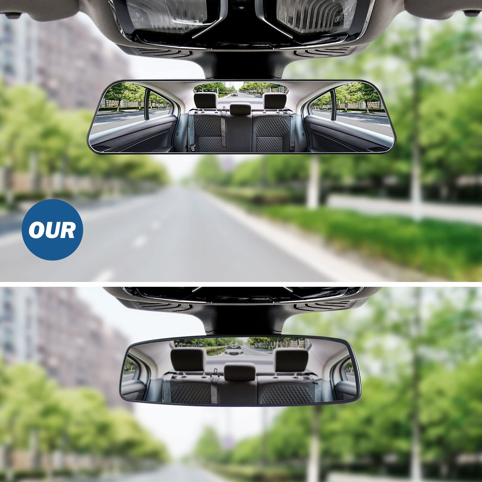 Joytutus Rear View Mirror, 12 Inch Panoramic Rearview Mirror, Interior Clip-On Wide Angle Convex Universal Rear View Mirror To R