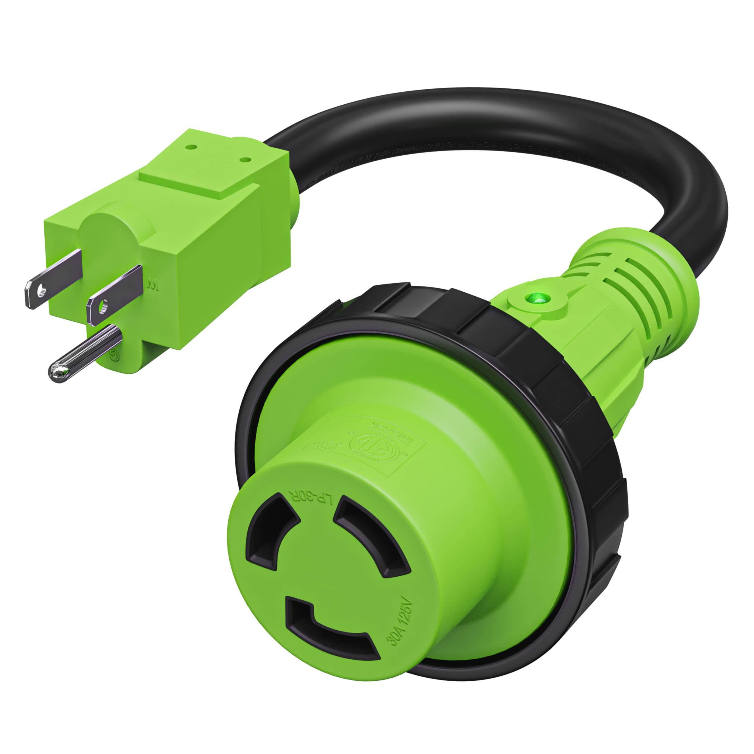 Leisurecords Trailer Dogbone Adapter 15 Amp Male To 30 Amp Female Locking Connector With Led Power Indicator