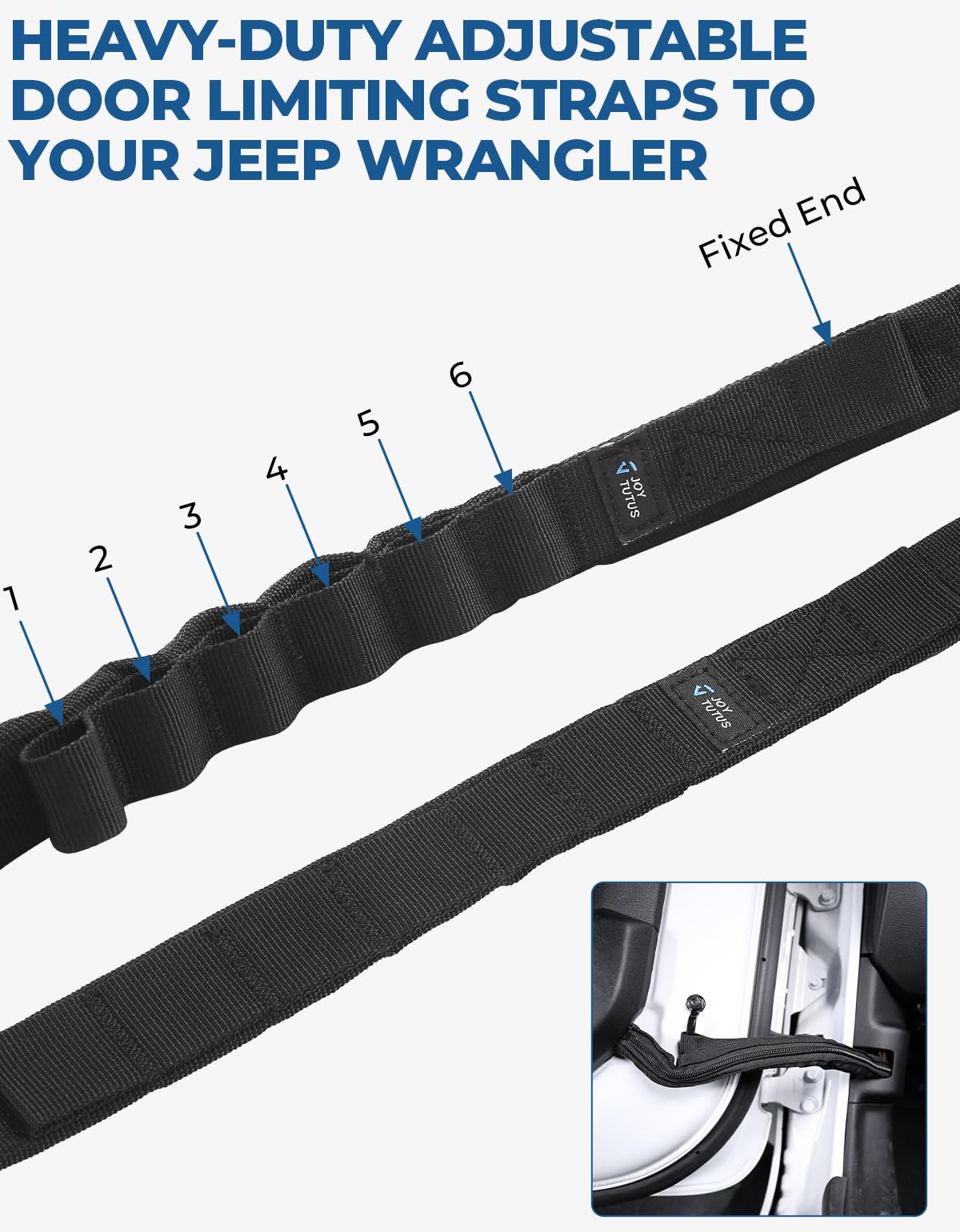 Joytutus Door Limiting Straps Compatible With 1996-2024 Wrangler Cj Yj Tj Jk Jl, Heavy Duty Strong Adjustable Check Strap With W