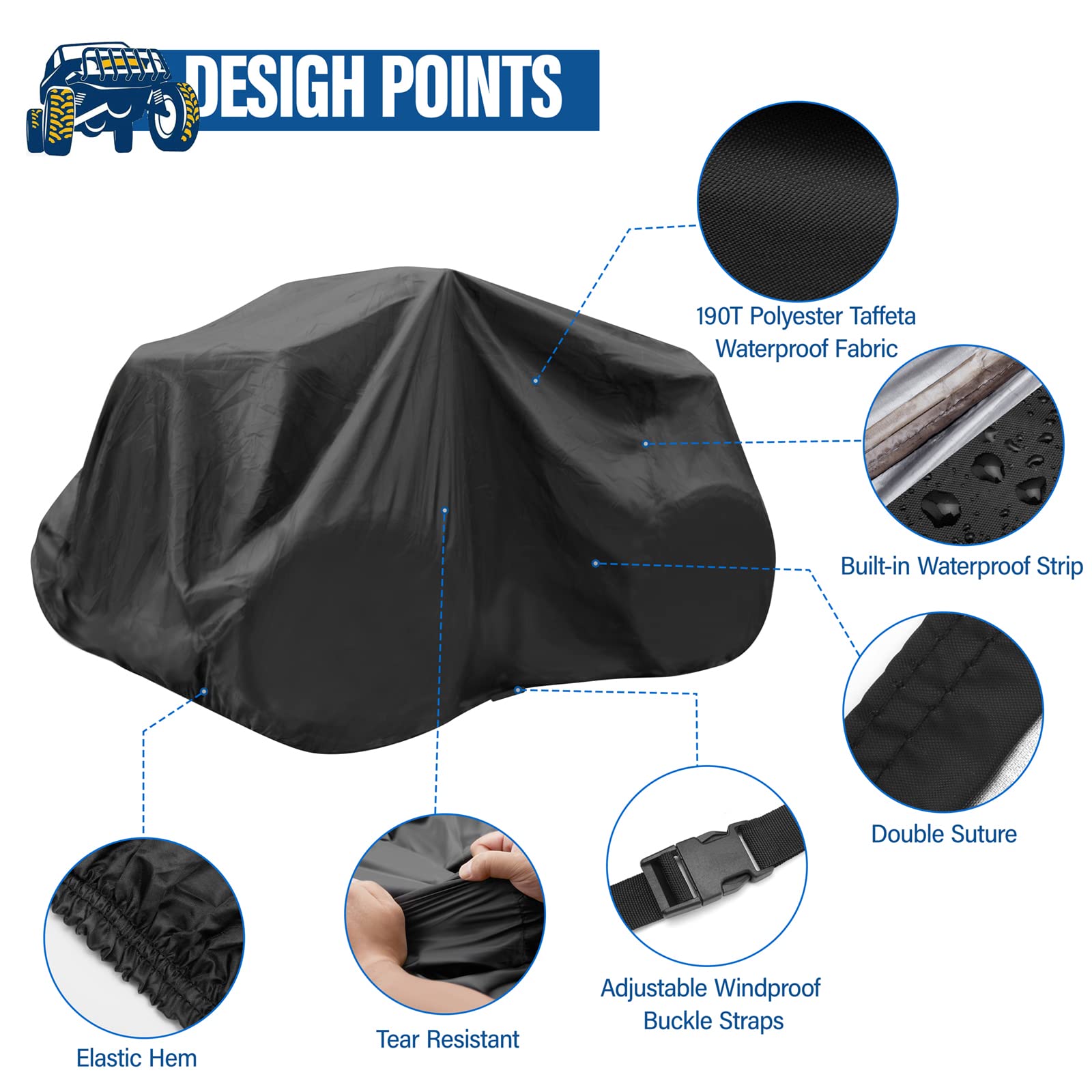 ZOEDO ATV Cover Waterproof, Heavy Duty Windproof Quad Covers, All Weather Protection 4 Wheeler Covers fit for Kawasaki, Honda, P