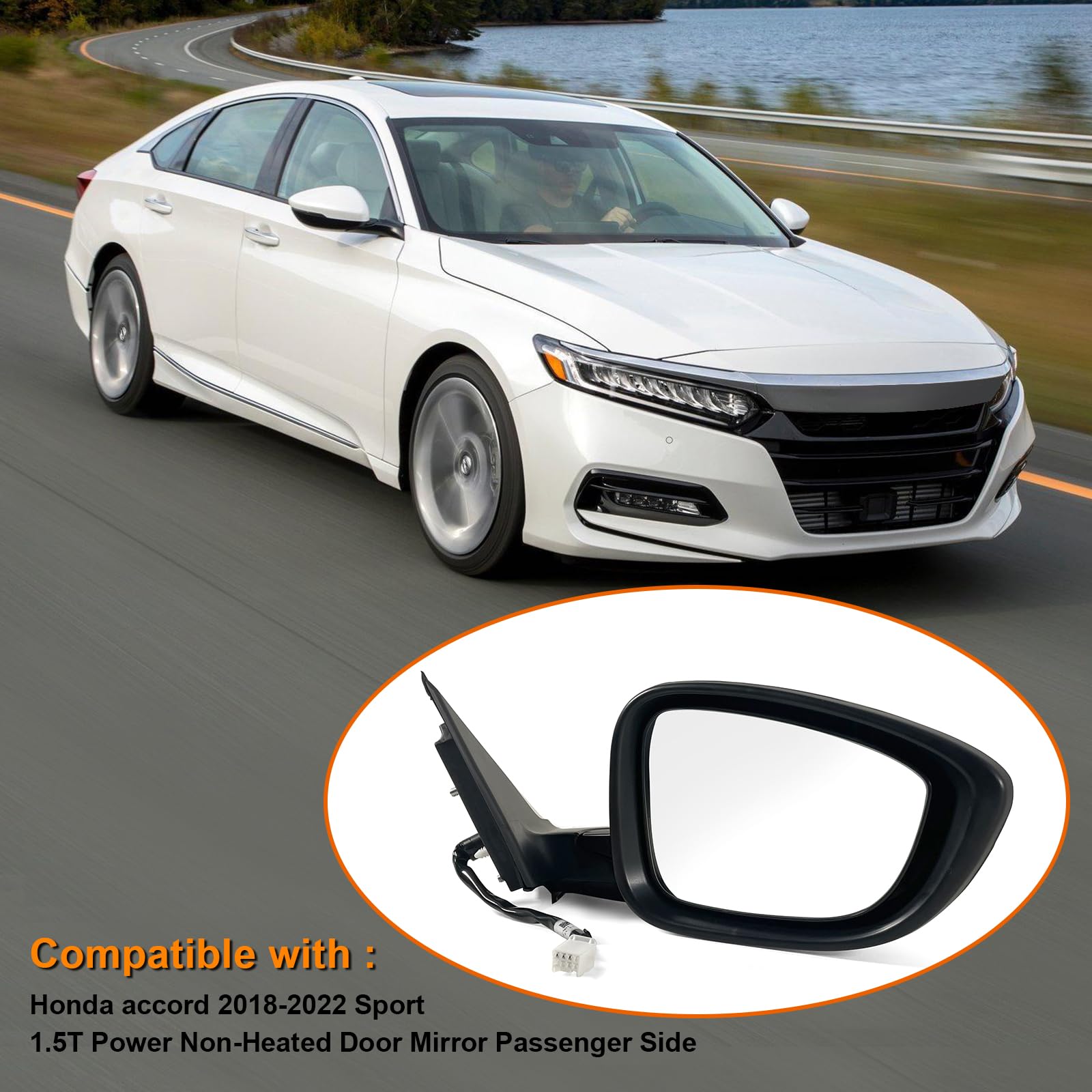 Lqito Right Passenger Side Door Mirror For Honda Accord Lx, Sport 2018-2022 ? Power ? Non-Heated No-Turn Signal Match To Platinu