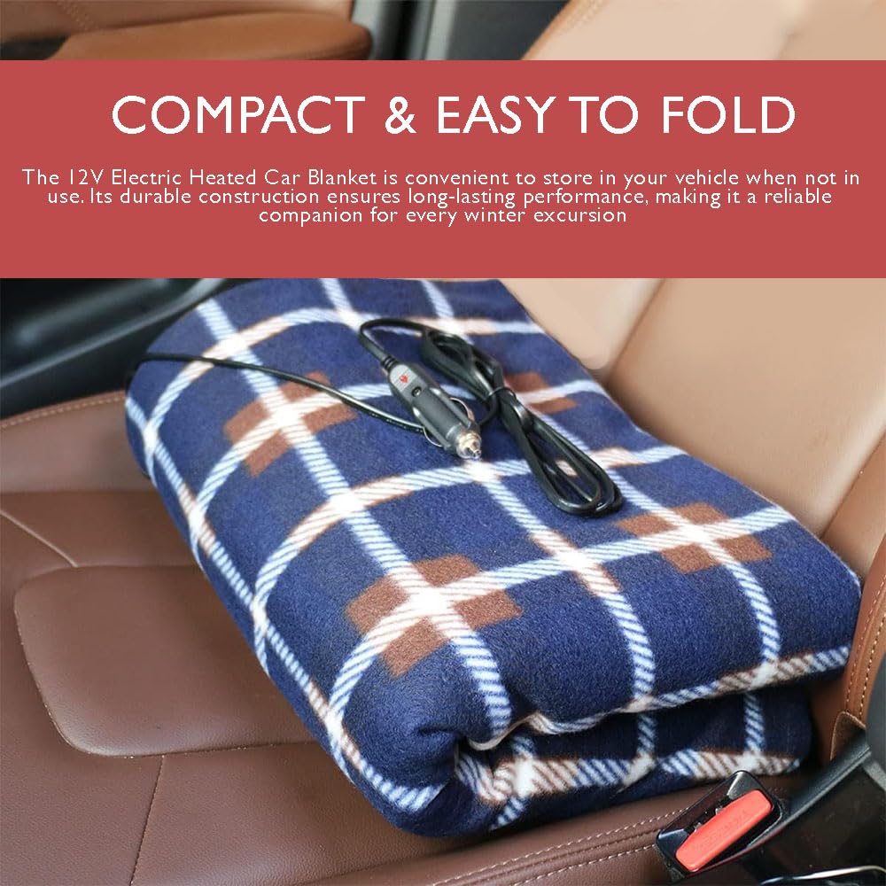 Amazingforless Plaid 12V Heated Fleece Car Blanket With Controller For Timer & Heat Levels Plaid Electric Car Blanket (Green Plaid)