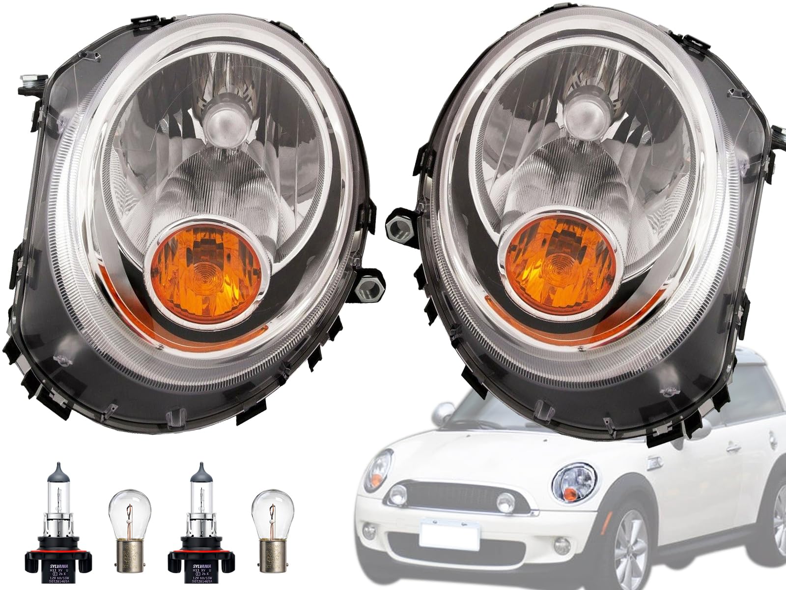 Auto Parts Avenue APA Replacement Head Light for 2007 2008 2009 2010 2011 2012 2013 2014 2015 Mini Cooper Yellow Turn Indicator 