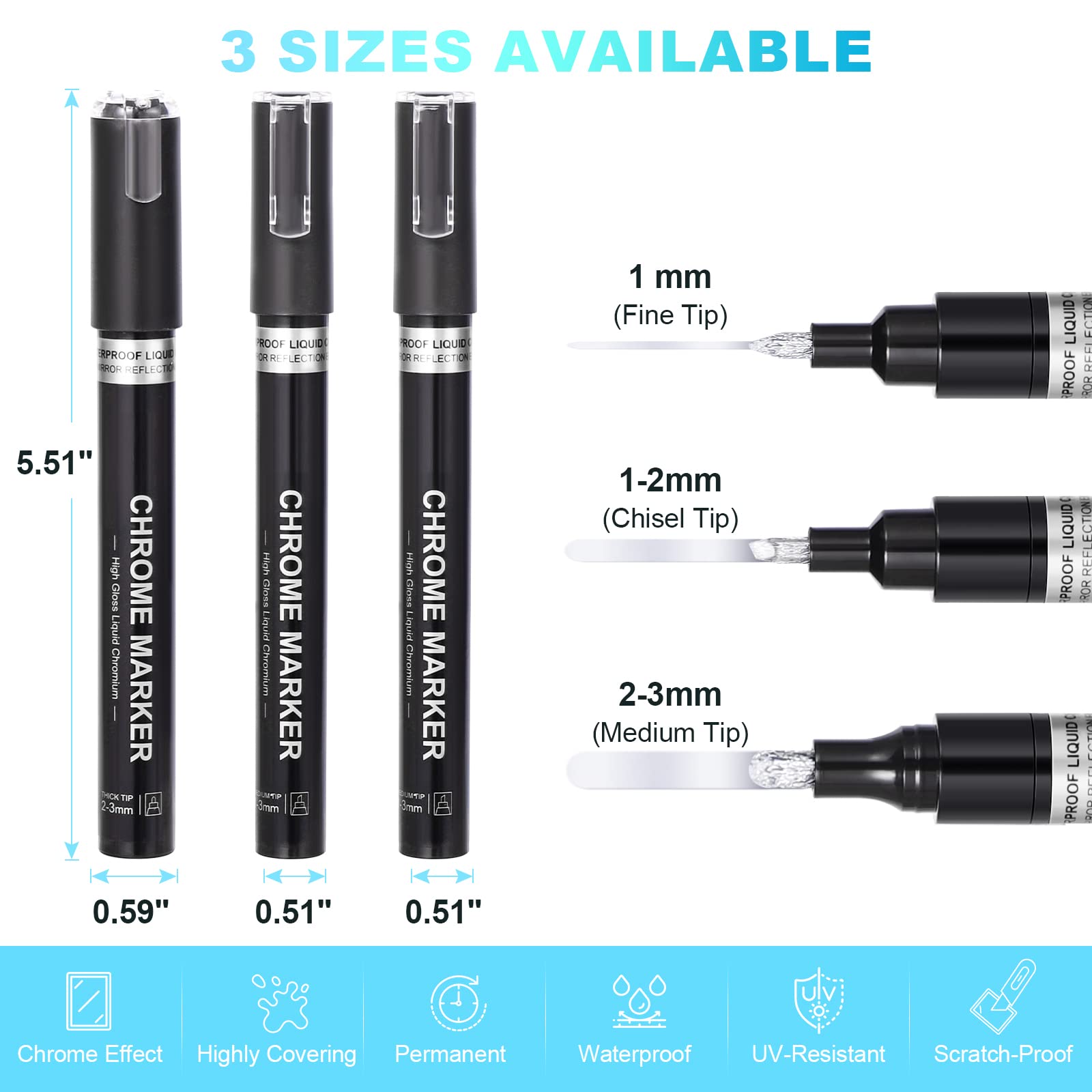 Silver Chrome Paint Marker Pens: Art Liquid Mirror Chrome Paint Pen For Model Painting Metal Plastic Glass Touch Up Repair Kit C