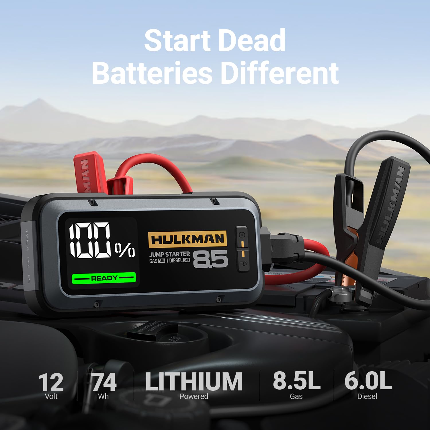 Hulkman Alpha85 Smart Jump Starter 2000A 20000mAh Car Battery Booster for 8.5L Gas & 6L Diesel - Gray, Impact-Resistant Polycarbonate