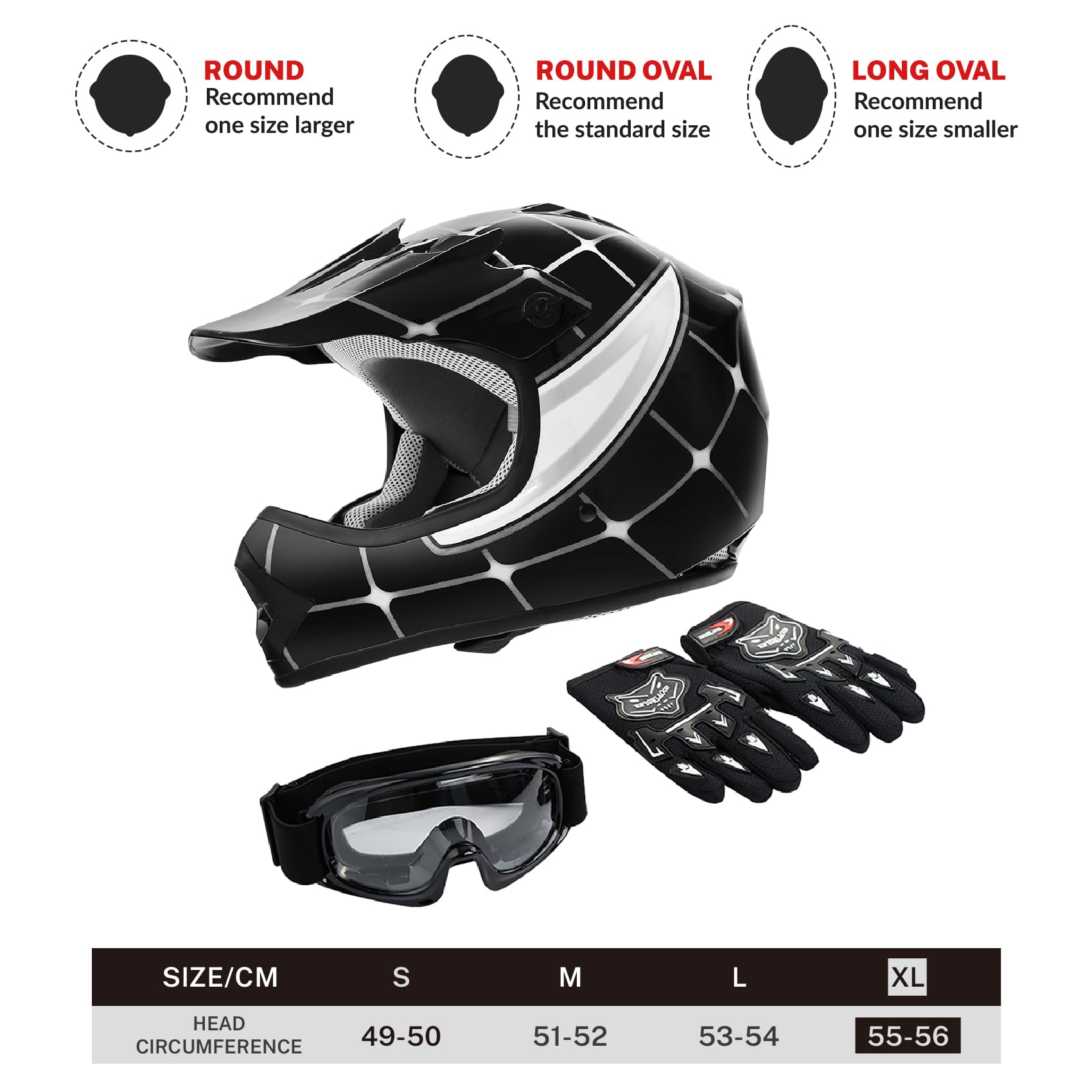 Tct-Motorparts Dot Youth Kids Motocross Atv Helmets Offroad Street Dirt Bike Go-Kart Bmx Mx Full Face Helmet Black Spider X-Larg
