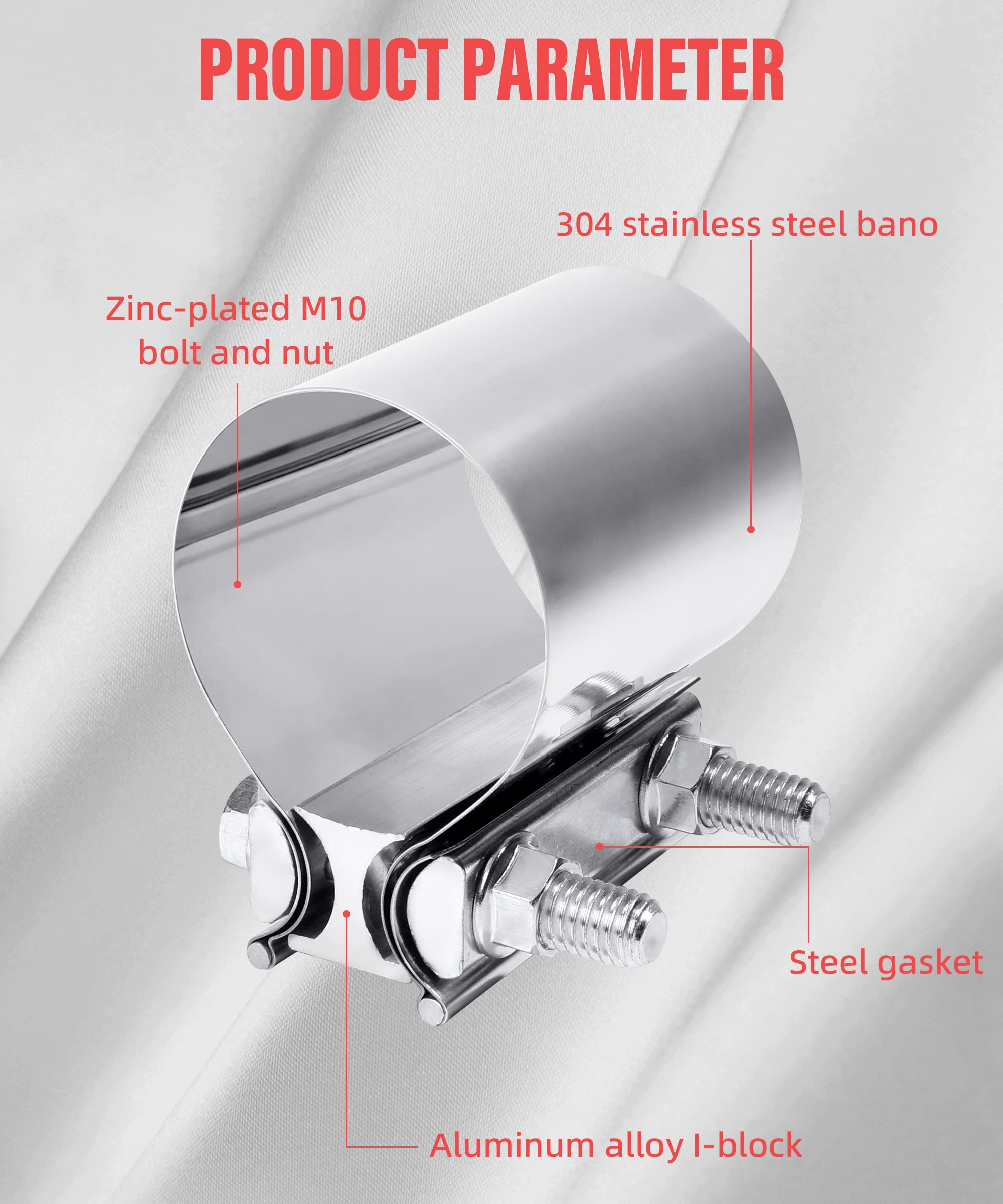 Zlirfy Exhaust Clamp Exhaust Pipe Clamp,2.0    2.25    2.5    2.75    3.0    4.0    Butt Joint Stainless Steel Clamp Band,Univer