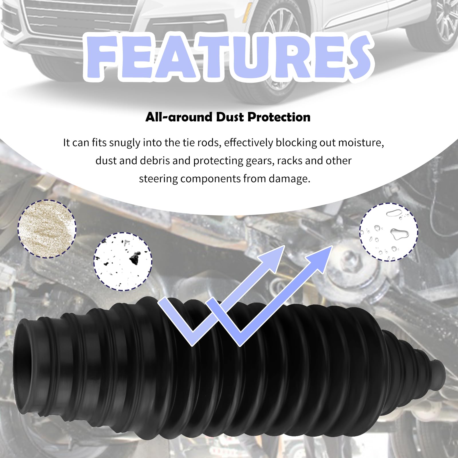 KIFIDAN Tie Rod Boot Kit - Waterproof Silicone Inner Boot, 8.46x2.4x2.4 inch, Black, with Pinion Bellow, Cable Ties & Cl