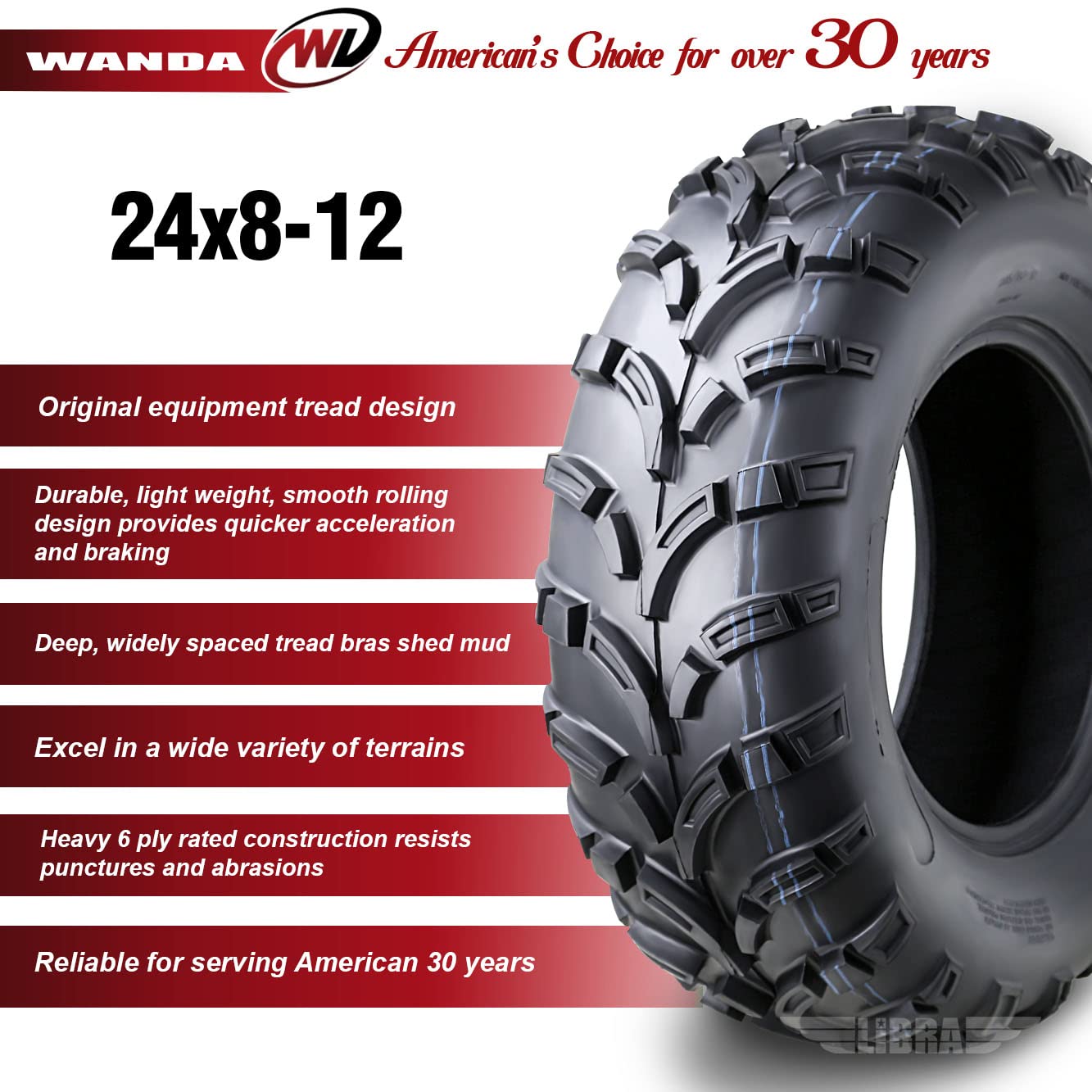 Wanda Set 4 Atv Tire At 24X8-12 24X8X12 /6Pr P373-10202