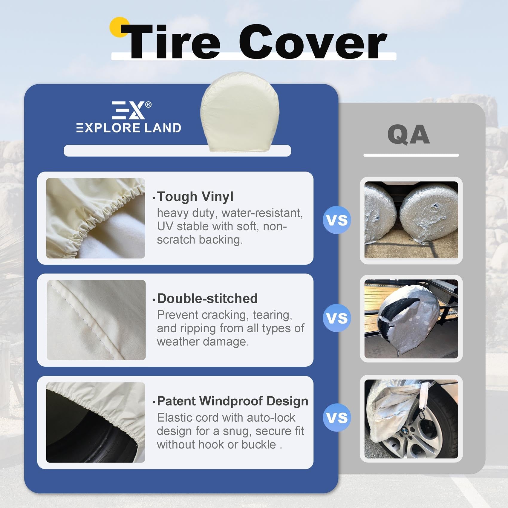 Explore Land Tire Covers 4 Pack - Tough Wheel Protector For Truck, Suv, Trailer, Camper, Rv Universal Fits Tire Diameters 32-34.