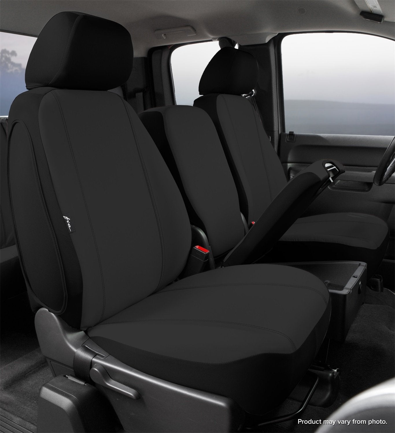 Fia SP89-38BLACK Seat Protector Custom Seat Cover; Poly-Cotton; Black; Front; Split Seat 40/20/40; Adj. Headrests; Airbag; Armre