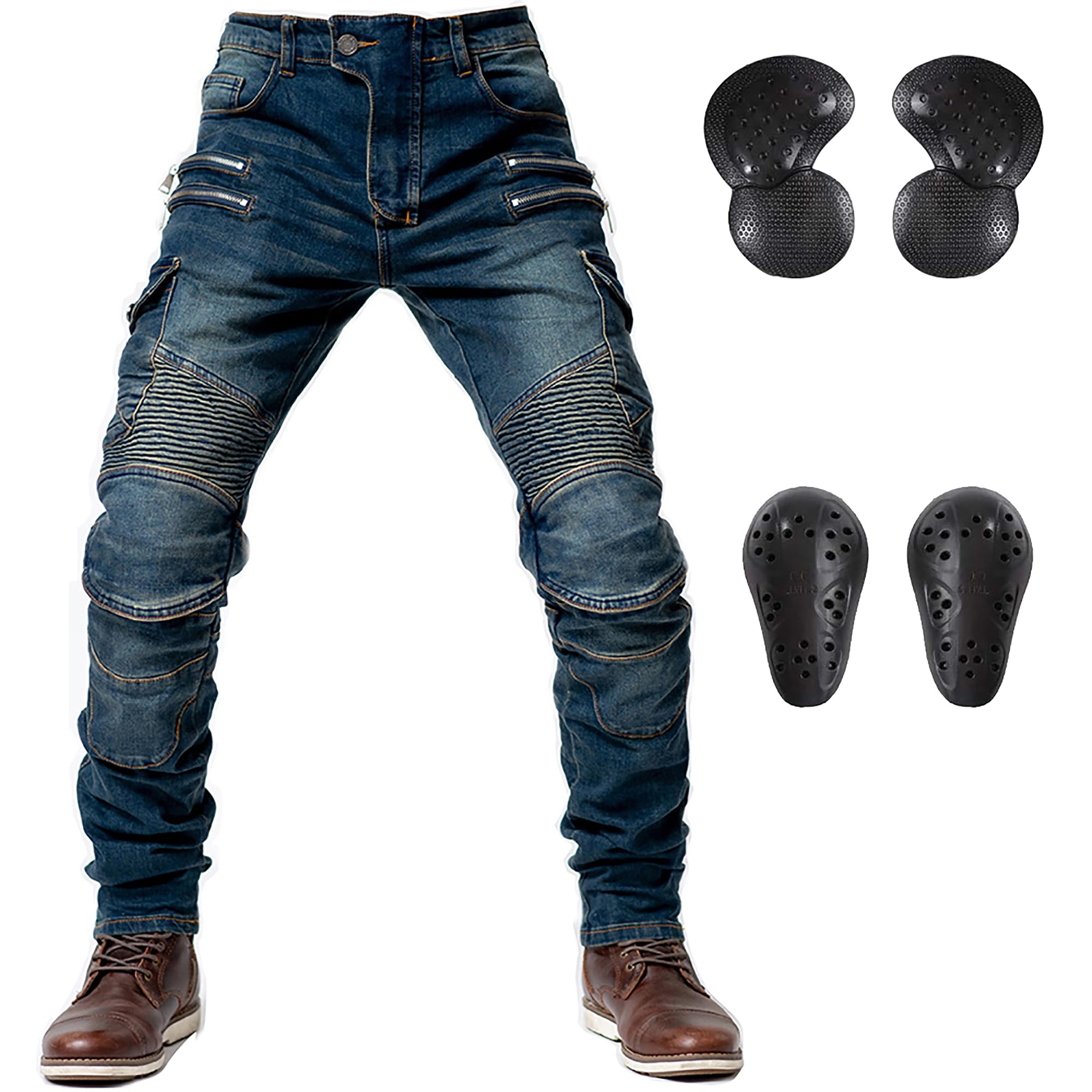 Lomeng Motorcycle Riding Pants Motorbike Motocross Cycling Jeans Safety Ce Knee Hip Removable Armored All Seasons For Men Blue 3