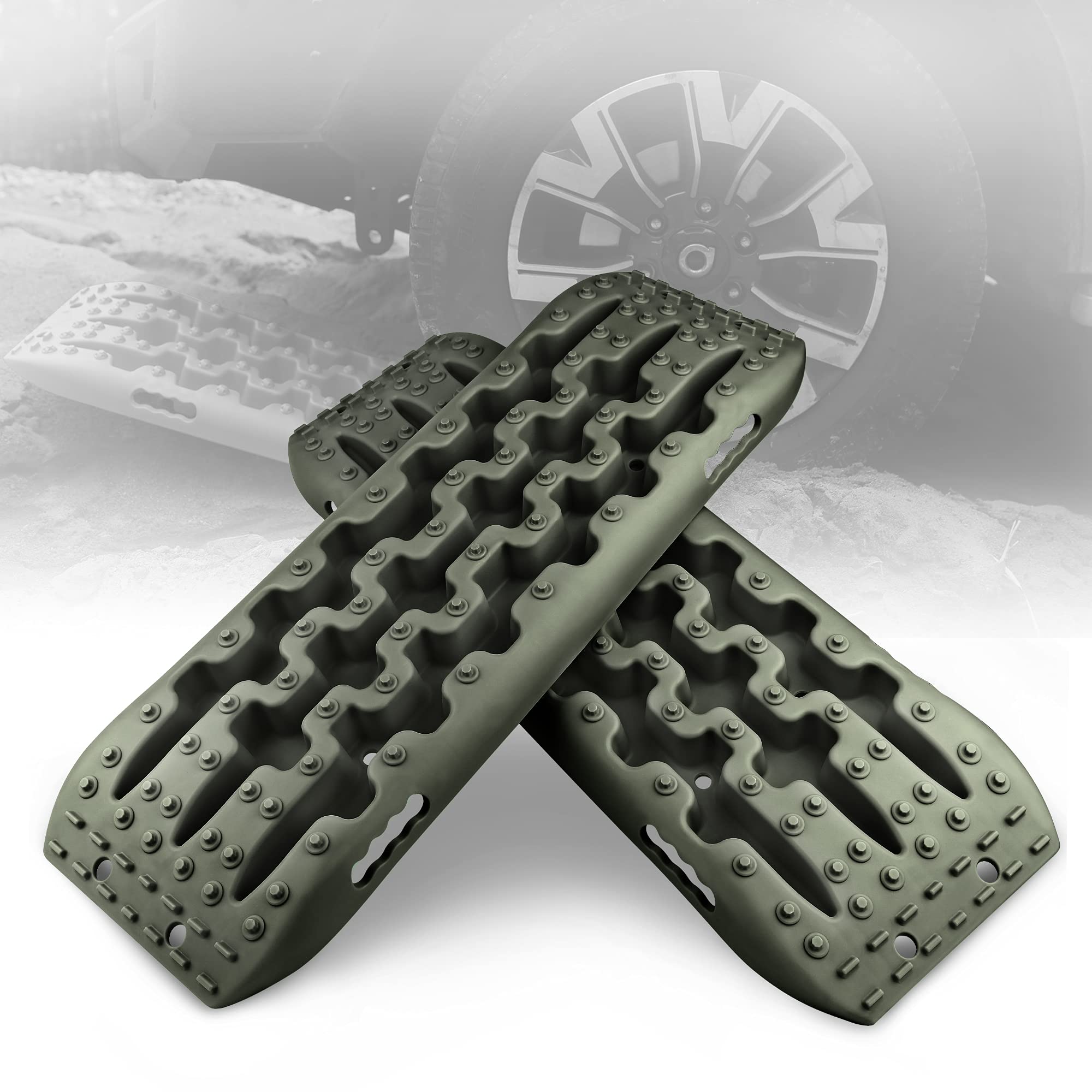 Xpv Auto Traction Boards Recovery Tracks Tire Ladder 4Wd Recovery Mat For 4X4 Offroad Sand Snow Mud Track (Olive)