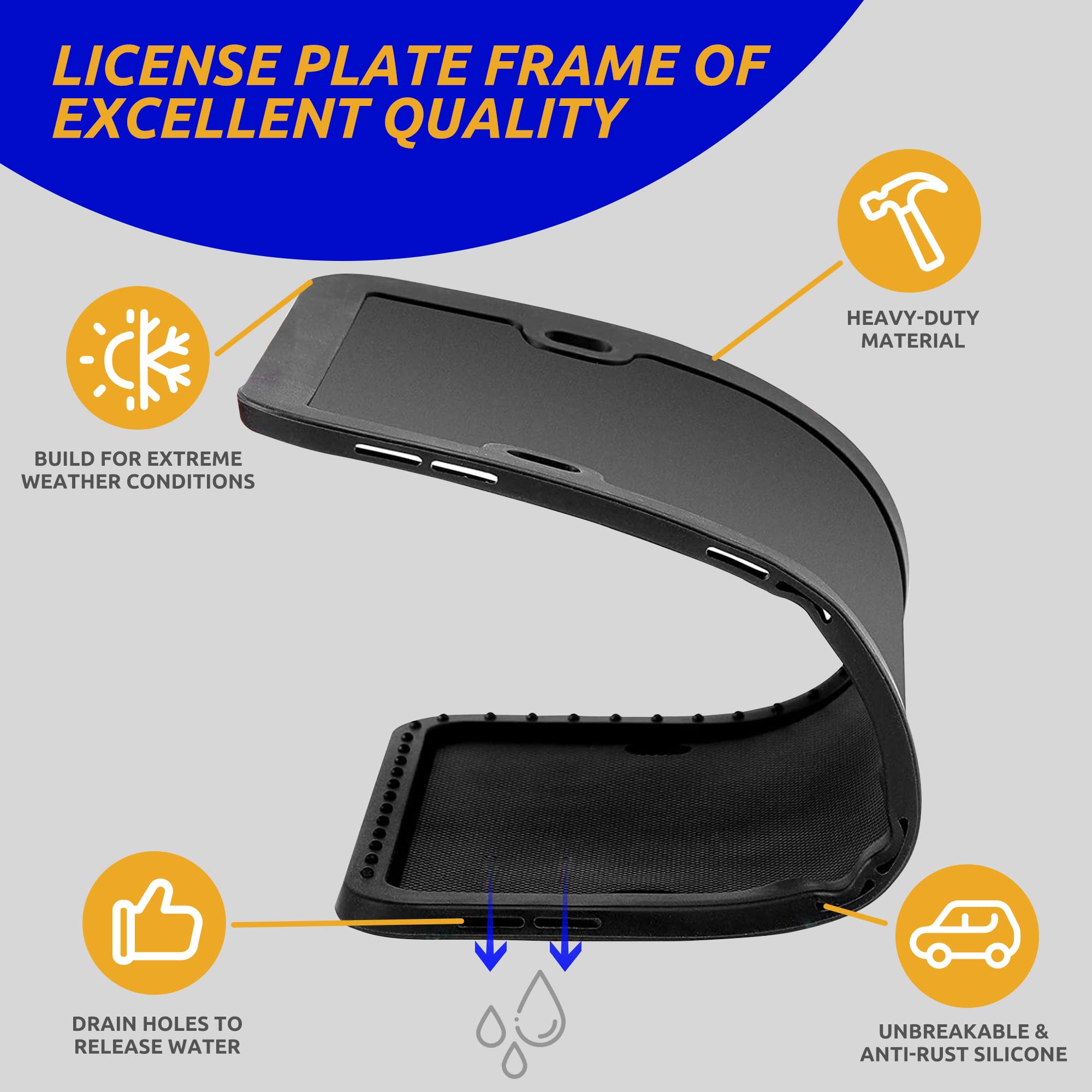 Silicone License Plate Frames 2 Pcs, Front & Back License Plates Cover Bracket, Easy To Install Set Of Black Brackets W Screw Ca