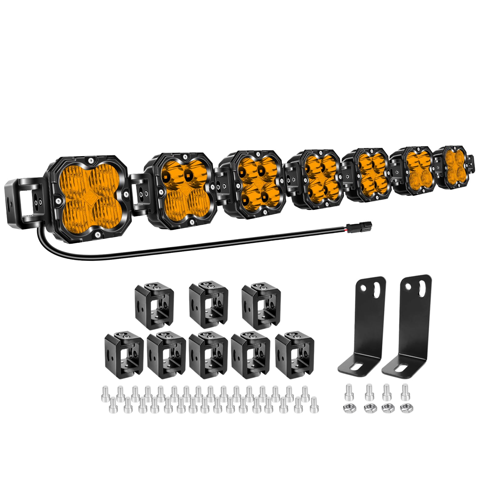 Willpower 46 inch 210W Amber Straight Curved Adjustable & Linkable LED Light Bar with Wiring, Spot Flood Beam Off Road 4X4 Drivi