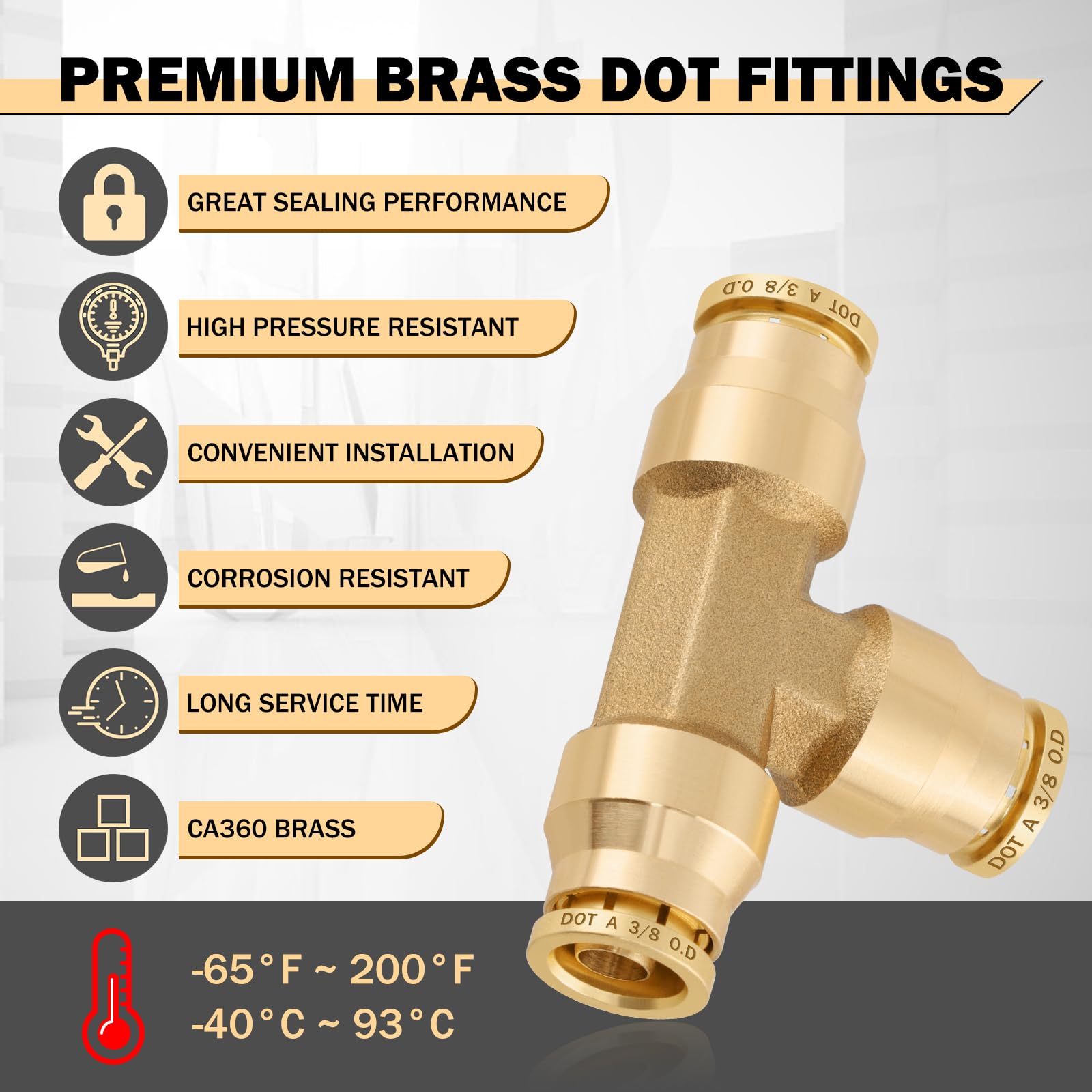Cheemuii 43 Pcs Brass Dot Air Brake Line Fittings 1/4'' 3/8'' 1/2'' Push To Connect Fittings Quick Connect & Npt Thread Tube Air