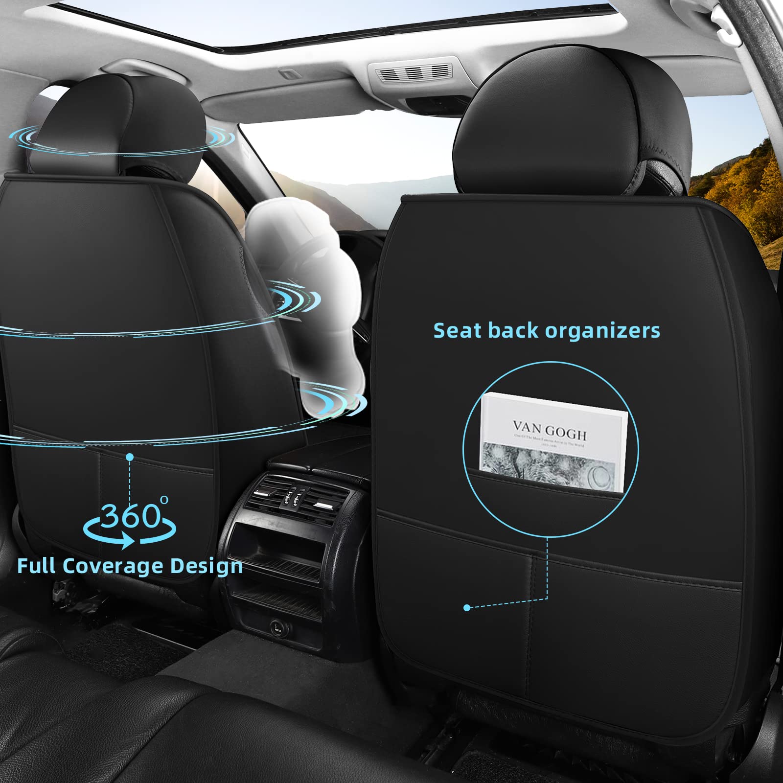 Freesoo Car Seat Covers Front Only 2Pcs, Leather Driver Seat Cover Protector Airbag Compatible Universal Fit For Sedan Suv Pick-