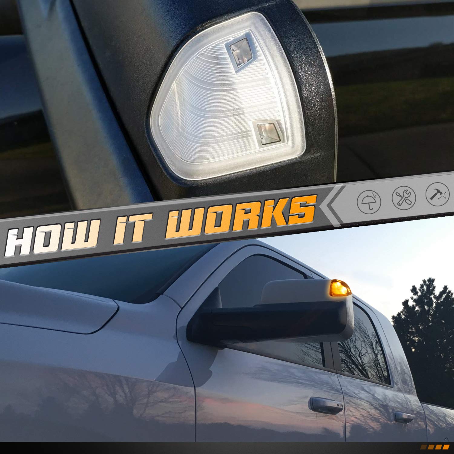 Hercoo Led Side Mirror Turn Signal Light Left And Right Lamps Clear Cover Lens For 68302828Aa 68302829Aa Compatible With 2010-2018 Dodge Ram 1500 2500 3500 4500 5500, Pack Of 2