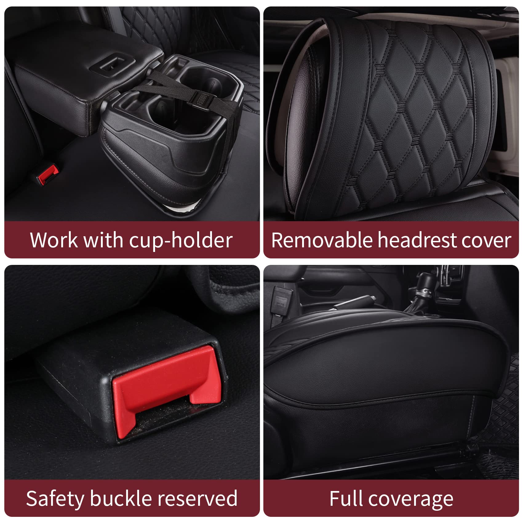 Aierxuan Jeep Wrangler JK JL Front Seat Covers, Waterproof Faux Leather, 2 PCS Front, Black1, 2007-2023 Unlimited Rubicon Sahara