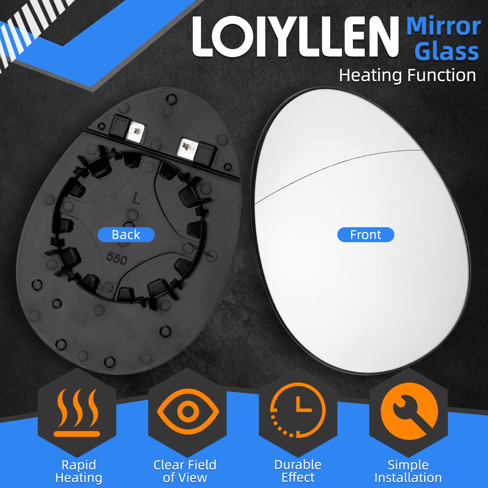 LOIYLLEN Driver Side Mirror Replacement for Mini Cooper 2007 2008 2009 2010 2011 2012 2013 2014 2015 - Left Side Mirror Glass, R
