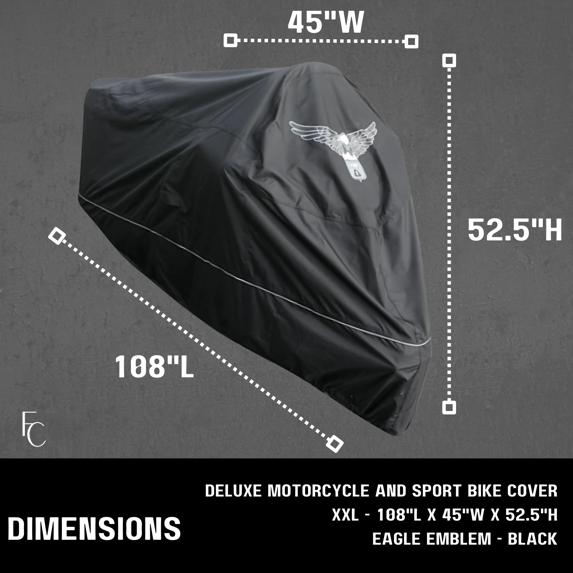 Formosa Covers Motorcycle Cover - Premium Heavy Duty All Weather Protection, XXL Deluxe, Black, Fits up to 108" Length, Model hw500 Eagle