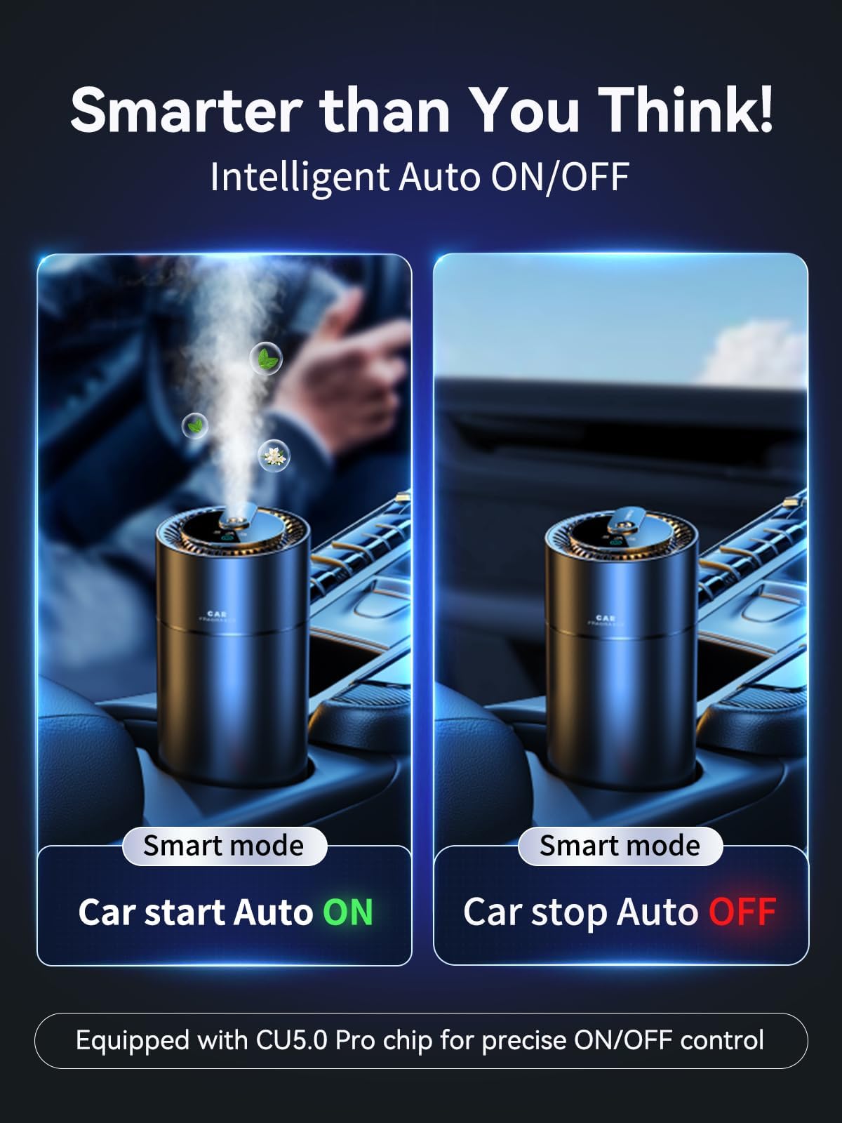 Ceeniu Smart Car Air Fresheners, New Smell Experience By Ultrasonic Mist, Auto On/Off, Powerful Built-In Battery, Natural Fragra
