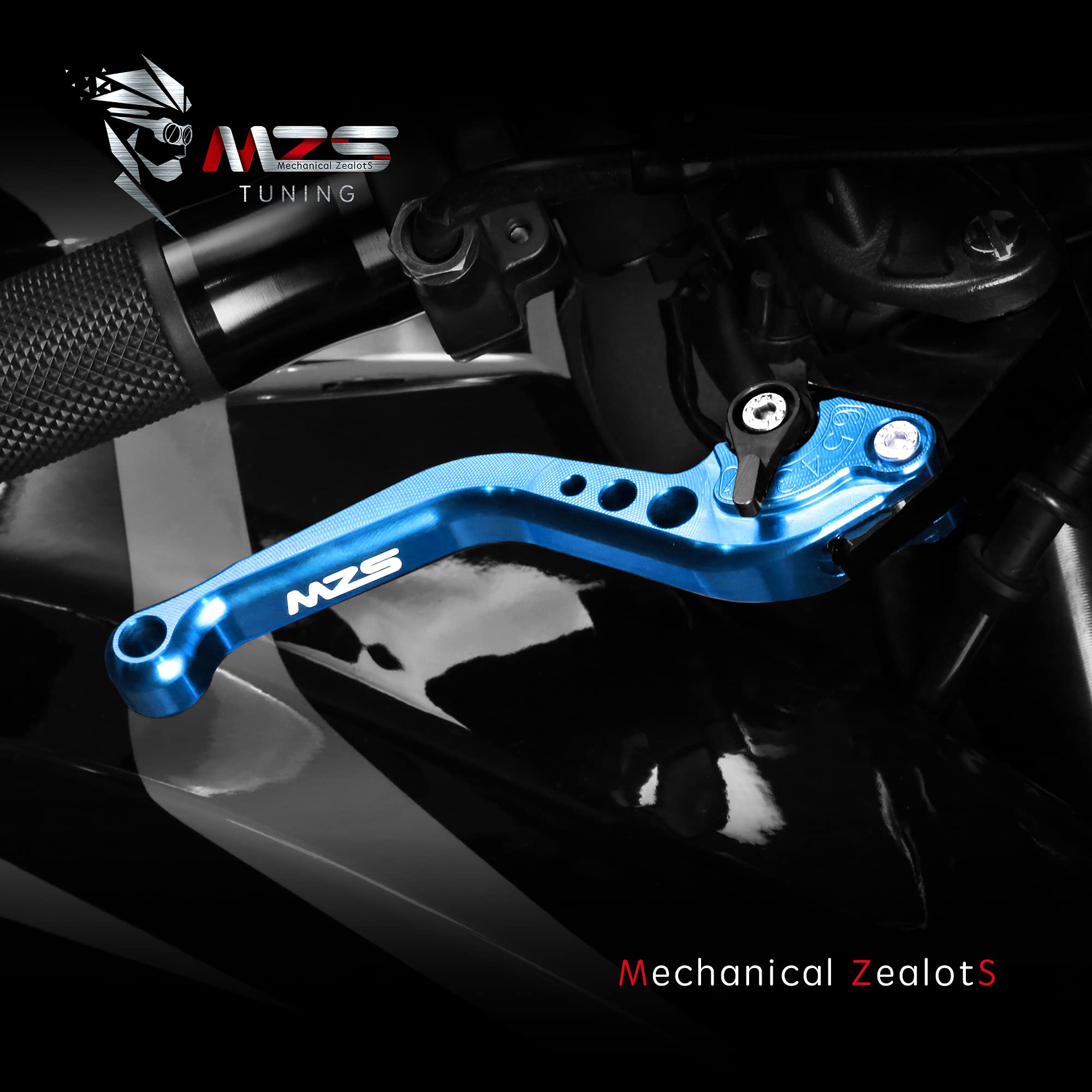 MZS Adjustable Blue Motorcycle Brake Clutch Levers - Aluminum, Short, Compatible with GROM, CBR250R, CBR300R, CBR500R, Model PT-2526-B