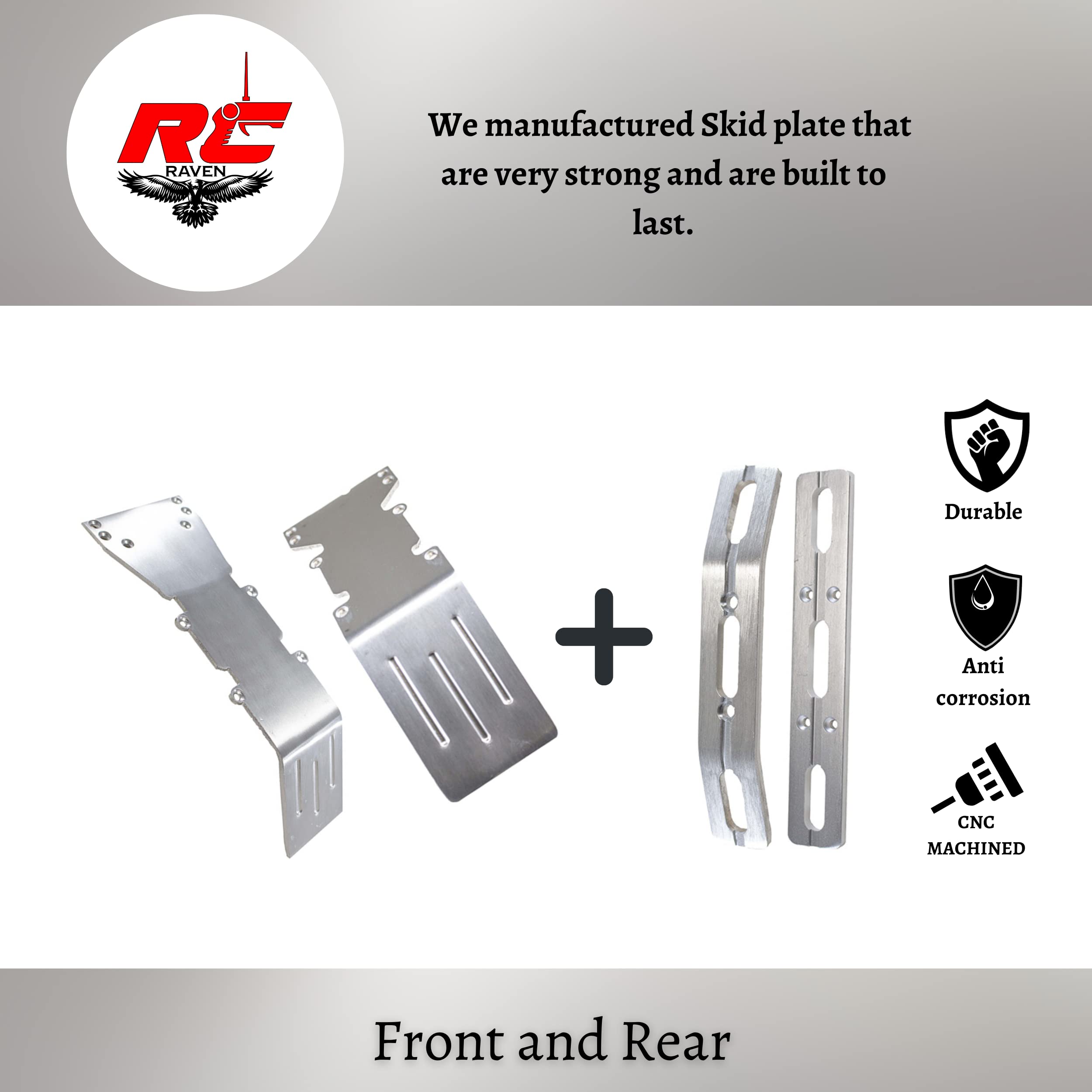 Rc Raven Rc Car Skid Plate For T-Maxx And E-Maxx Brushed Aluminum Skid Plate Front And Rear With A Set Of Brushed Aluminum Bumpe