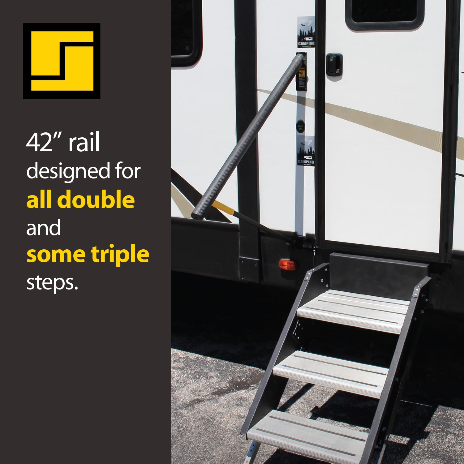 Stromberg Carlson AR-42 Banister Rail - 42" Black Aluminum Handrail for RV Steps, Ribbed Grip, Folds Flat & Locks Easily