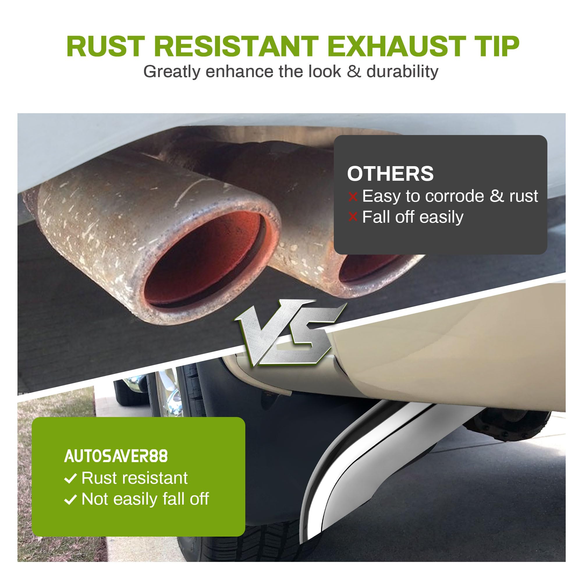 AUTOSAVER88 3" Turn Down Exhaust Tip - Chrome-Plated Stainless Steel, 12" Length, Fits 3" Tailpipe, Model TSET-0056, Silver