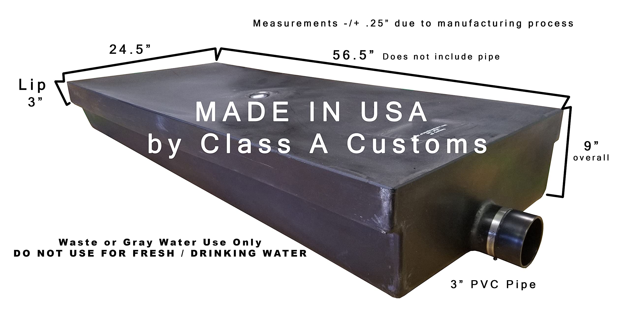 classAcustoms 40 Gallon RV Black Water Holding Tank - Polyethylene, 56.50” x 24.50” x 9”