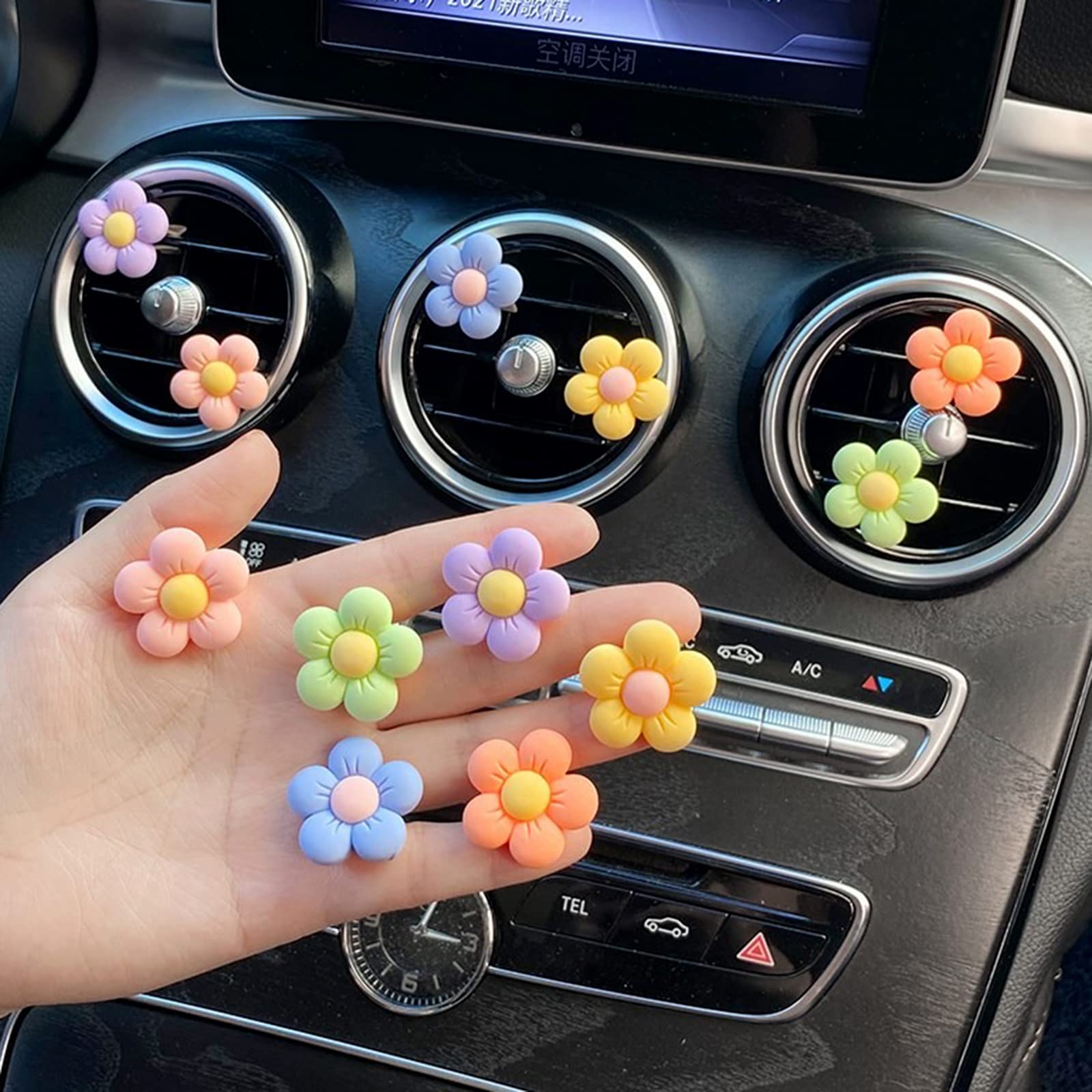 Whaline 6 Pieces Flowers Car Air Vent Clips With Fragrance Pads Colorful Daisy Flower Car Air Freshener Groovy Retro Hippie Flowers Air Vent Decorations Cute Car Accessories Car Interior Decor